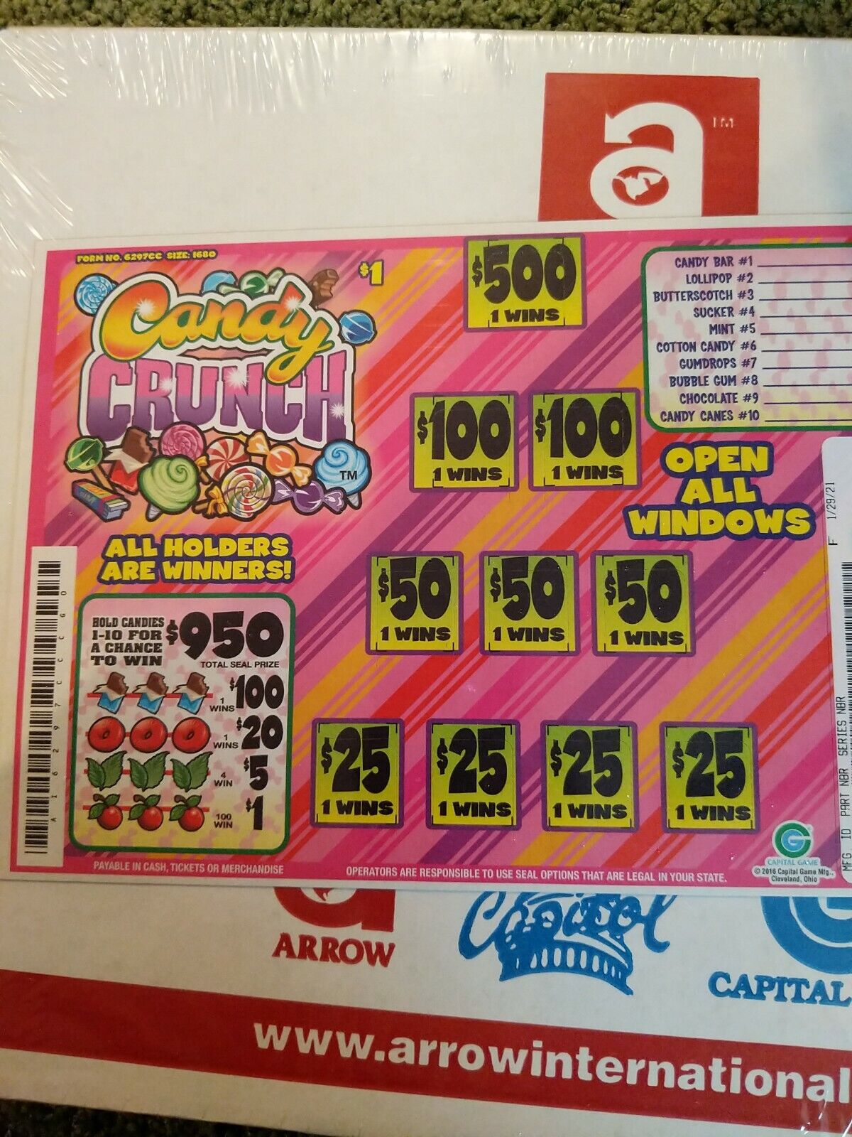 Candy crunch $490 profit Pull tab holder game