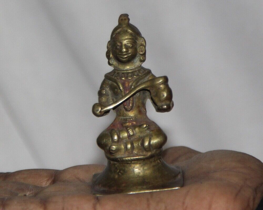 1850's Vintage Old Brass Handcrafted Hindu Goddess Saraswati Figure Statue 10803
