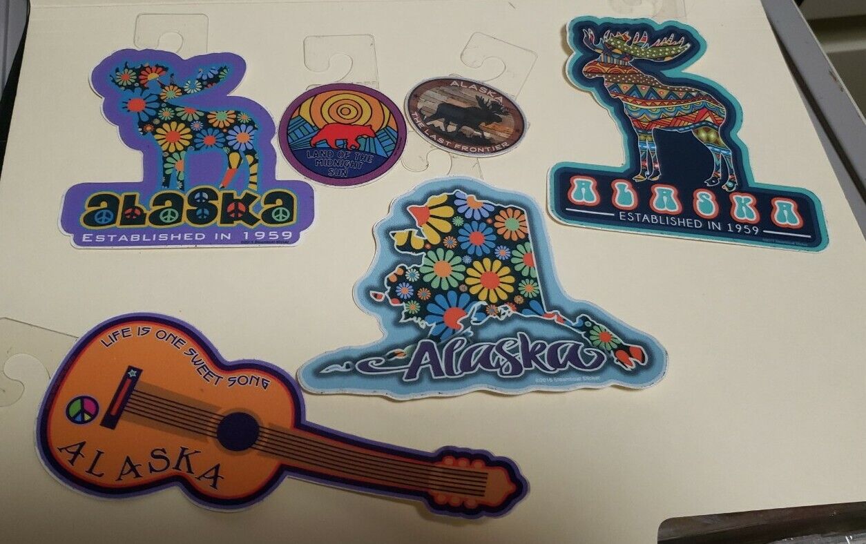 Lot of 6 Collectible Souvenir Travel Vinyl Decals Stickers Alaska