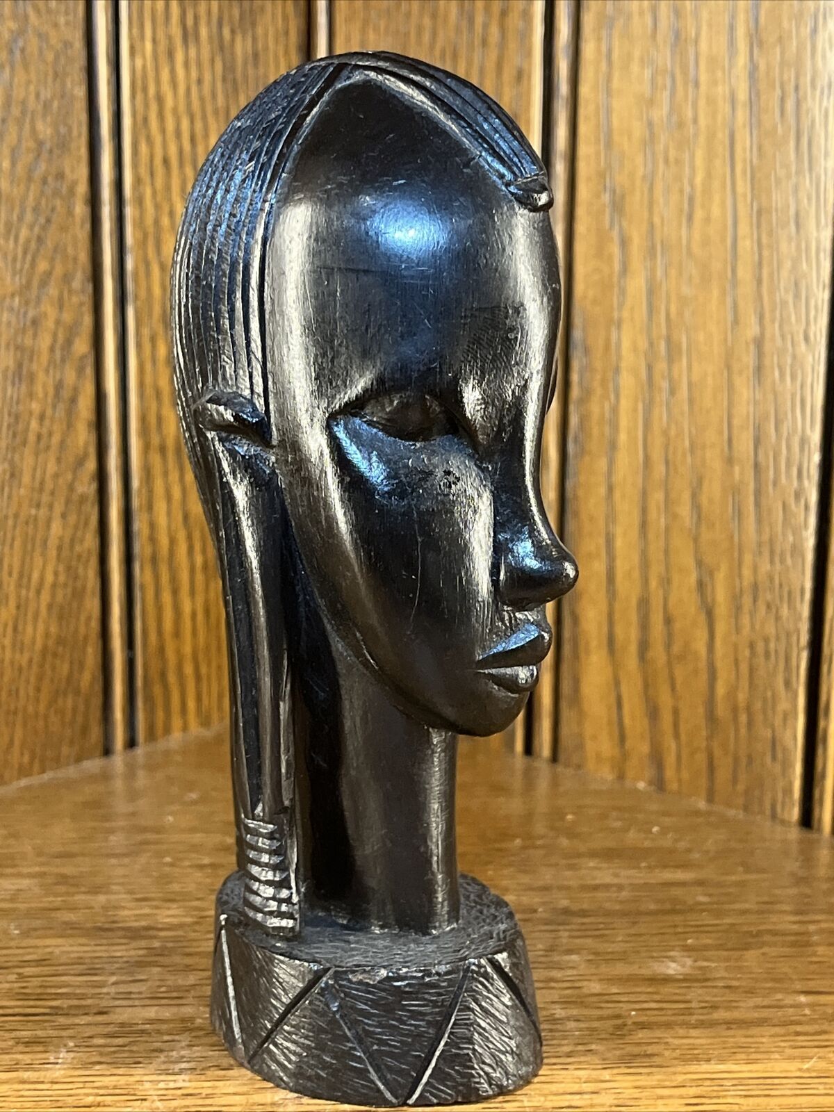 Vintage Wooden Woman Tribal African Wood Carved Bust Head Statue Figure (A)