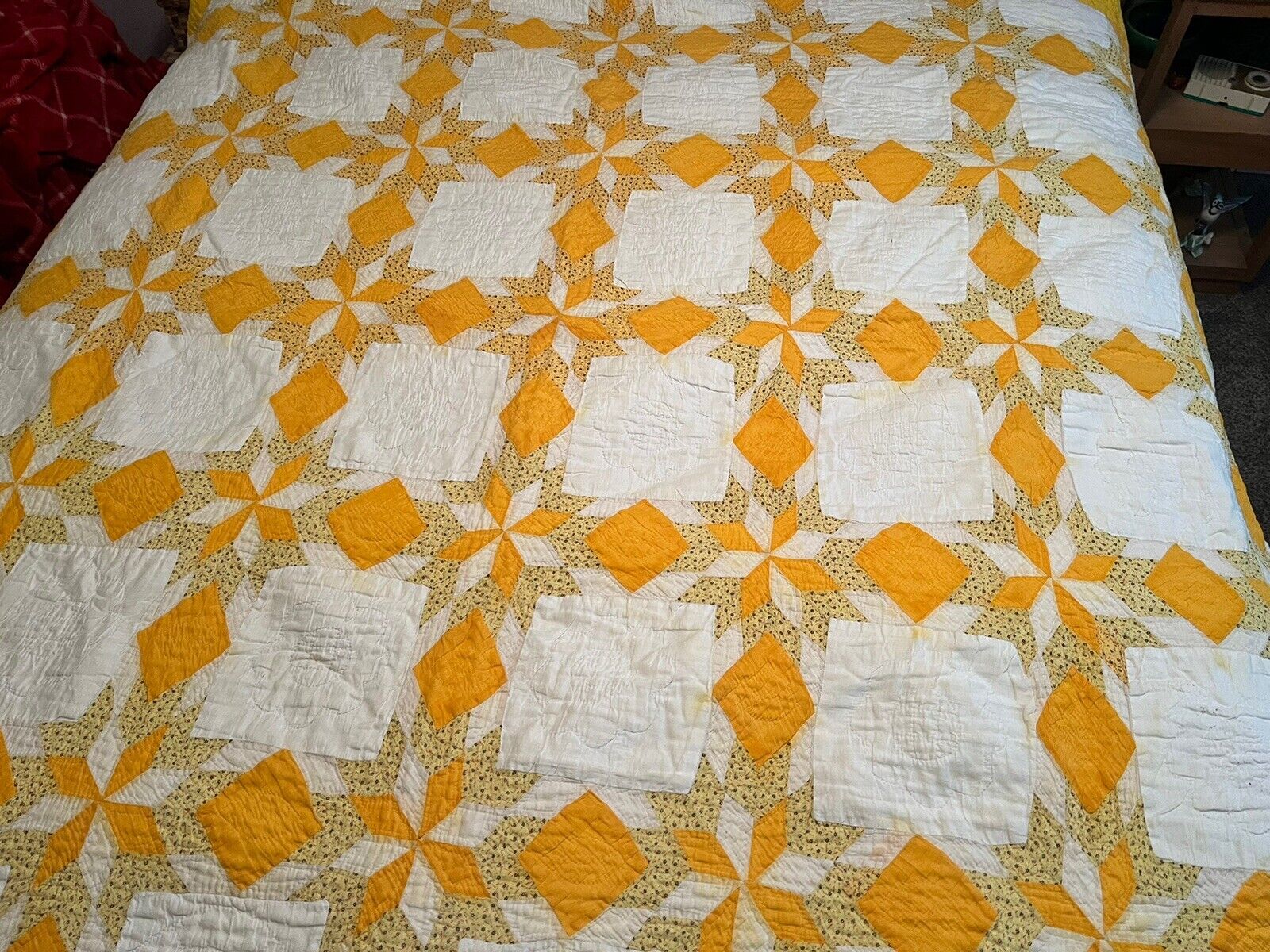 Vintage Yellow & White Hand Stitched Quilt 70x84