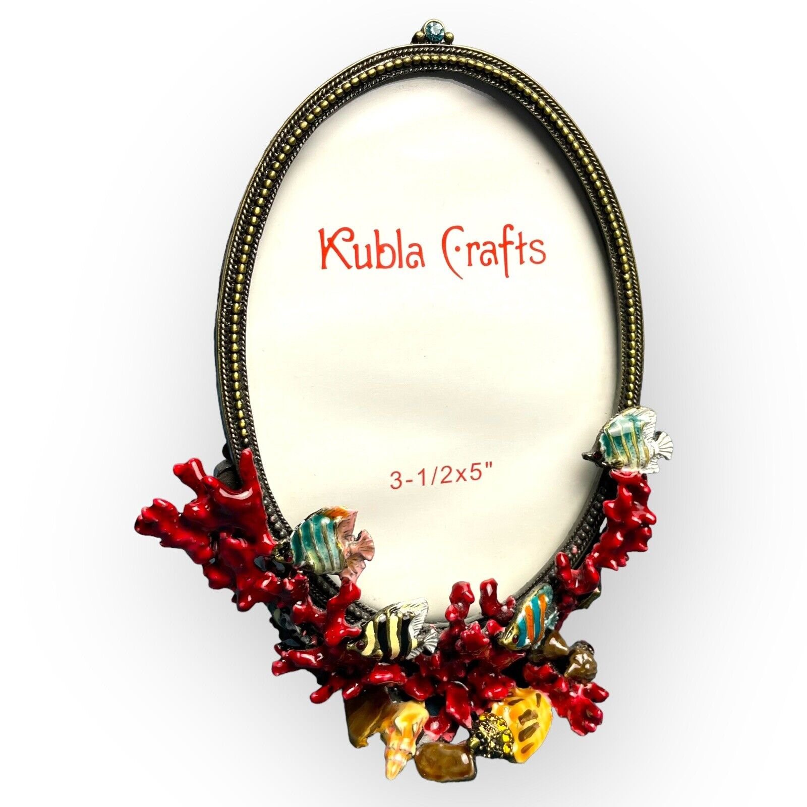 Vintage”Kubla Craft”Under The Sea Fish photo frame, enamel painted w/ crystal