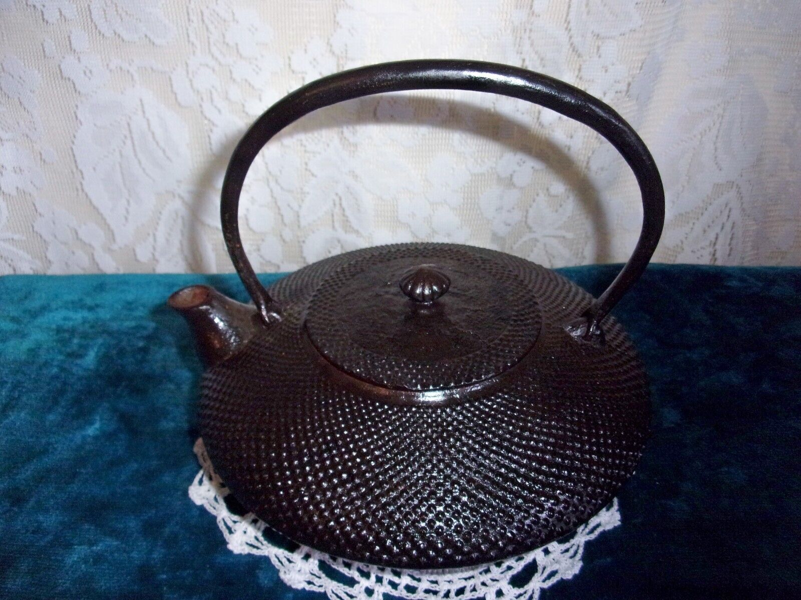 Vintage c. 1900 Nanbu Tetsubin Japanese Cast Iron Hobnail Tea Kettle