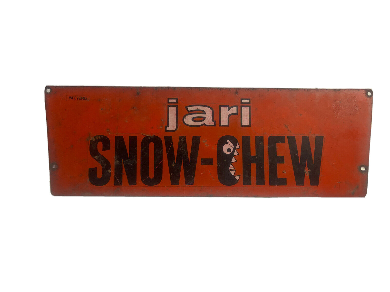 Vintage Metal Trapezoidal Advertising Sign Jari Snow Chew