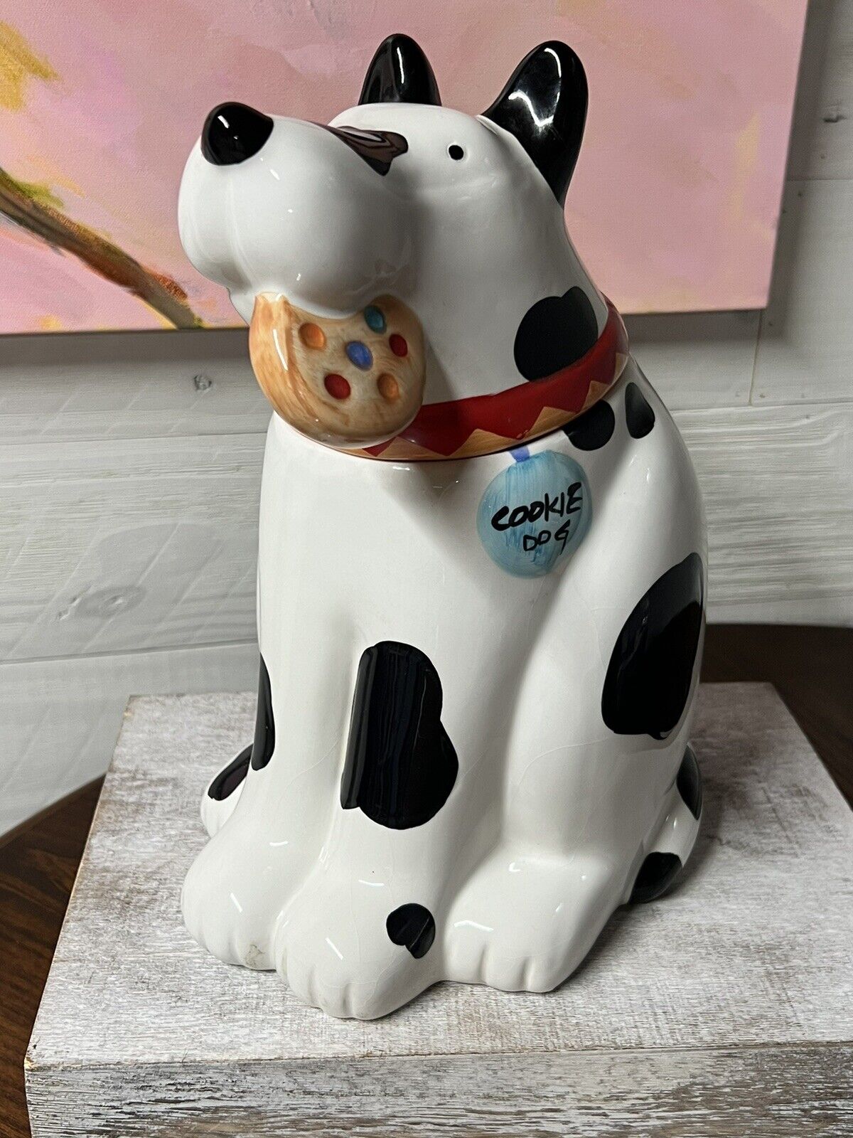 Coco Dowley Spotted Dalmatian Ceramic Cookie Jar Dog Treat Canister Vintage