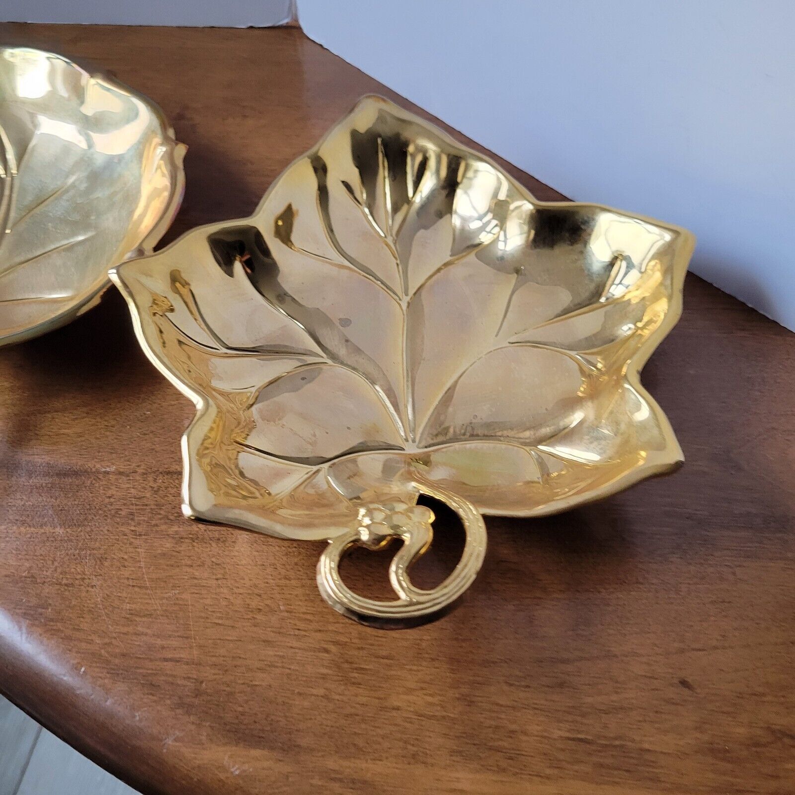 Grape Leaf and Leaf Candy Dish Made in Hong Kong Vintage Mid-Century Modern 