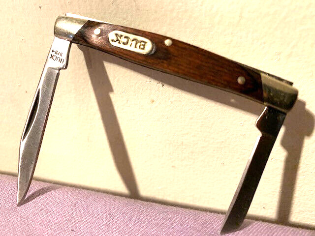 BUCK 375 Deuce 2 Blade Wood Handle Folding Pocket Knife -- Excellent Condition