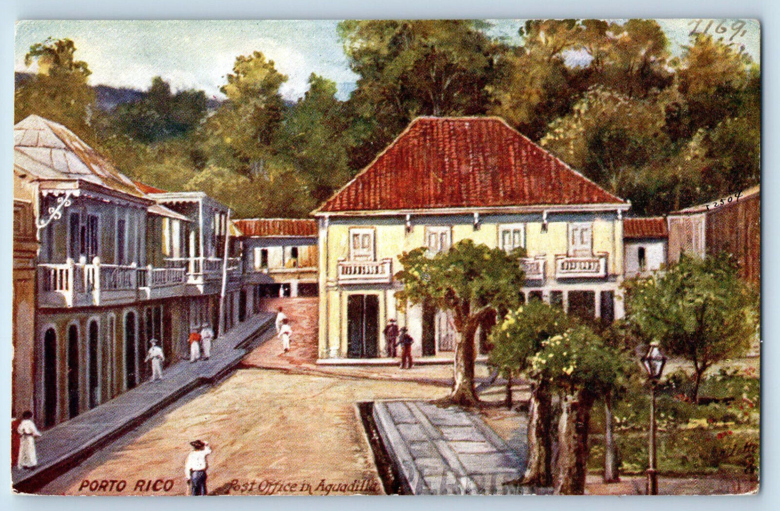 Puerto Rico Postcard Post Office in Aquadilla 1908 Antique Oilette Tuck Art