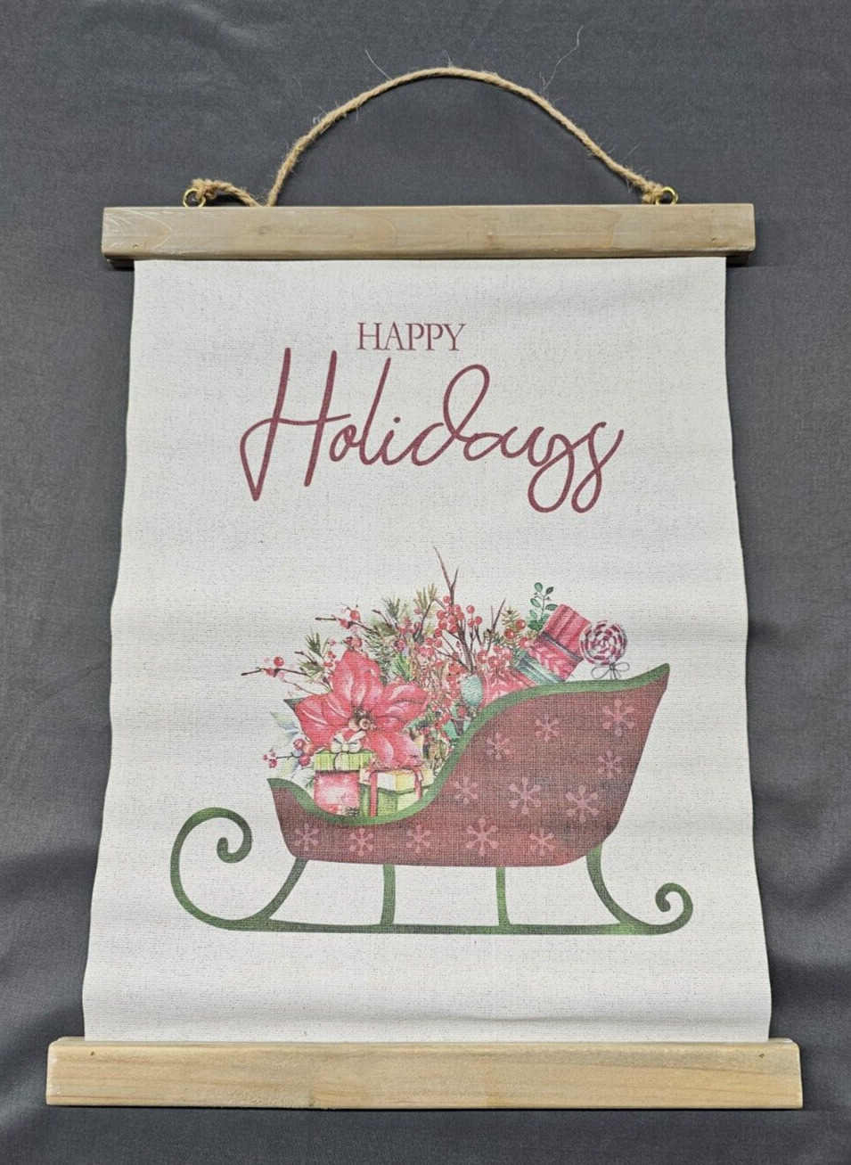 Vintage Christmas Wall Hangings Floral Sleigh Happy Holidays' and Festive 15X12