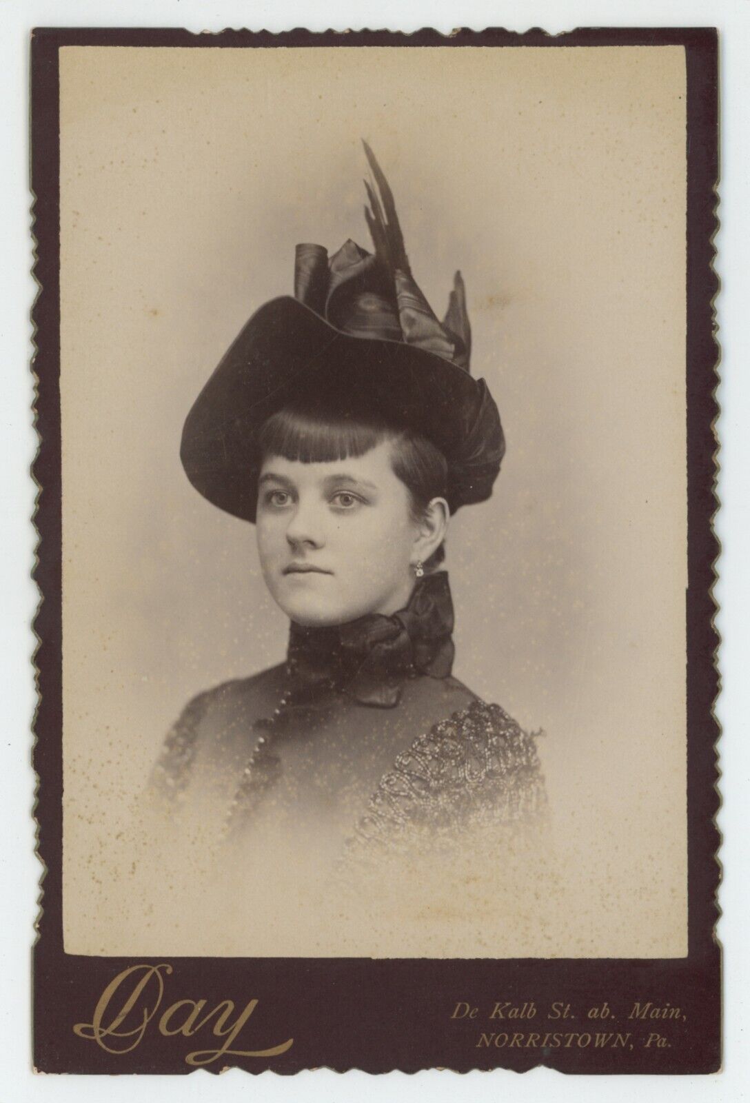 Antique Circa 1880s Cabinet Card Beautiful Woman in Stunning Hat Norristown, PA