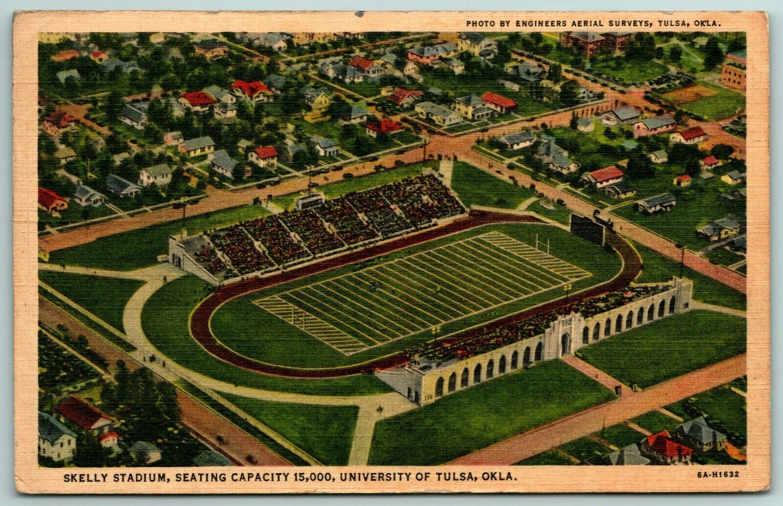 University of Tulsa Oklahoma~Skelly (Chapman) Stadium on Game Day~1936 Linen PC