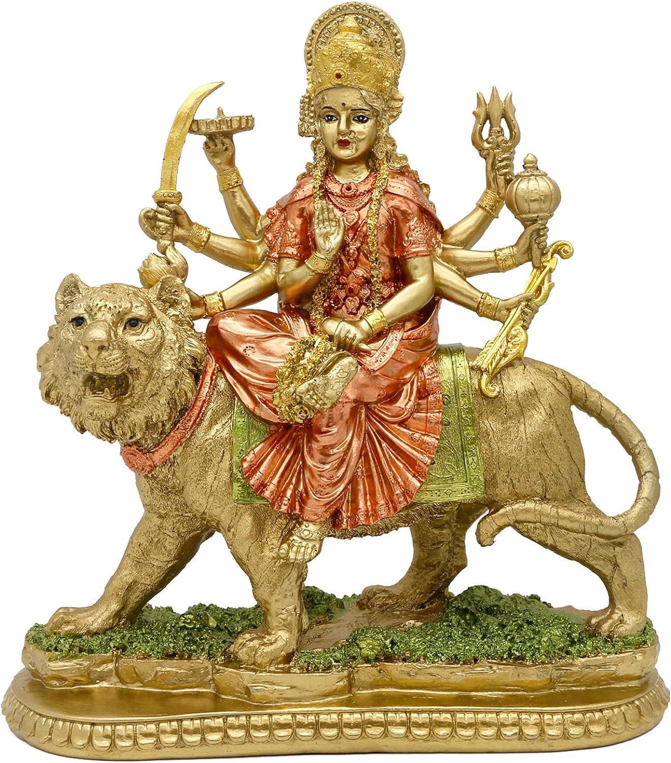 Hindu Goddess Lord Durga Statue - India God Antique Gold Durga Murti Idol Home T