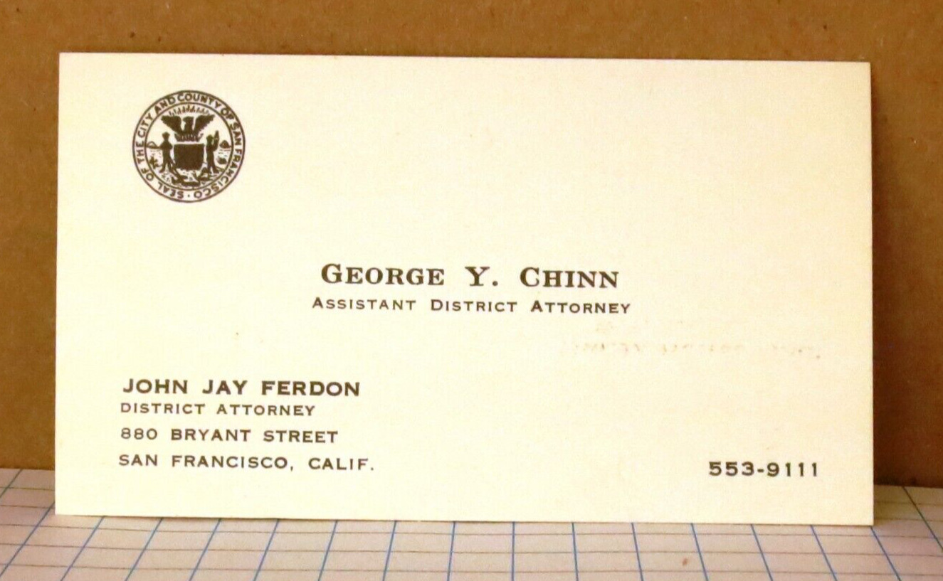 Assistant District Attorney Vintage Business Card San Francisco Yeong Wo