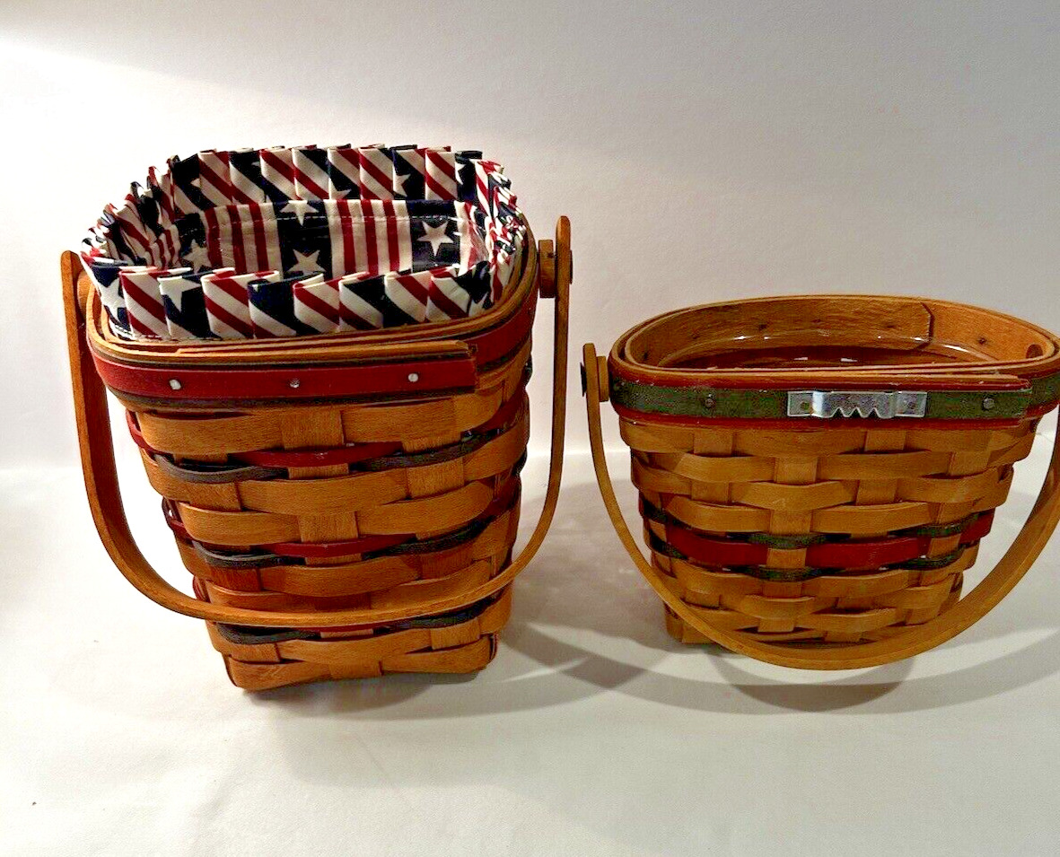 VTG~Two (2) LONGABERGER Baskets /1995 & 1998/ Red, White & Blue + Green & Red ~