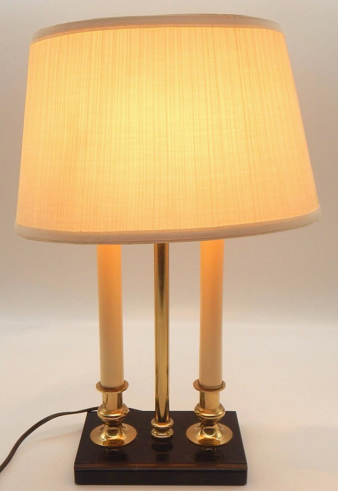Vintage Bouillotte (1) Candlestick Brass & Black Table Lamp With Pleated Shade