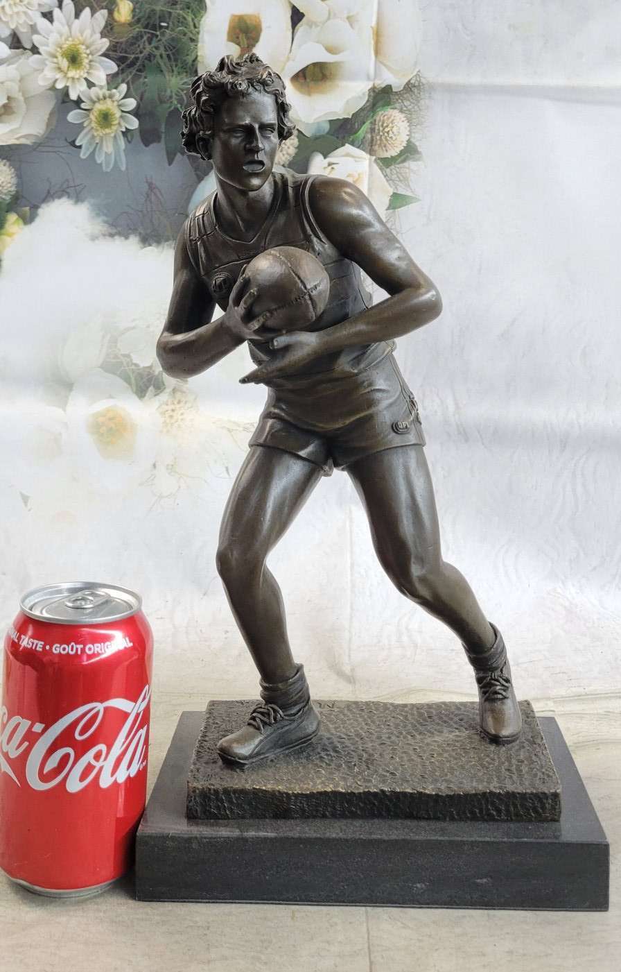 Art Deco 100% Bronze Marble Sculpture Statue Figure Rugby Football Player DEAL