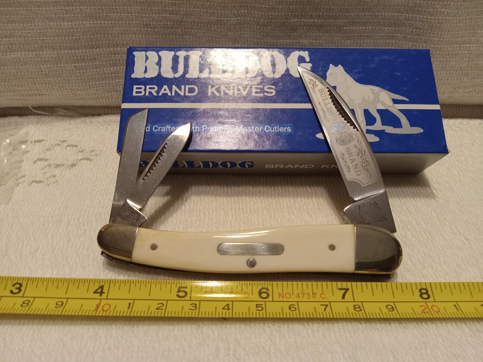 BULLDOG Brand Knife Wharncliffe Seahorse Whittler RARE 3 blade W/BOX