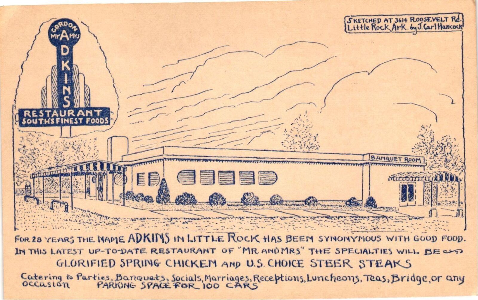 Vintage Postcard- Gordon Atkins Restaurant, Little Rock AK Early 1900s