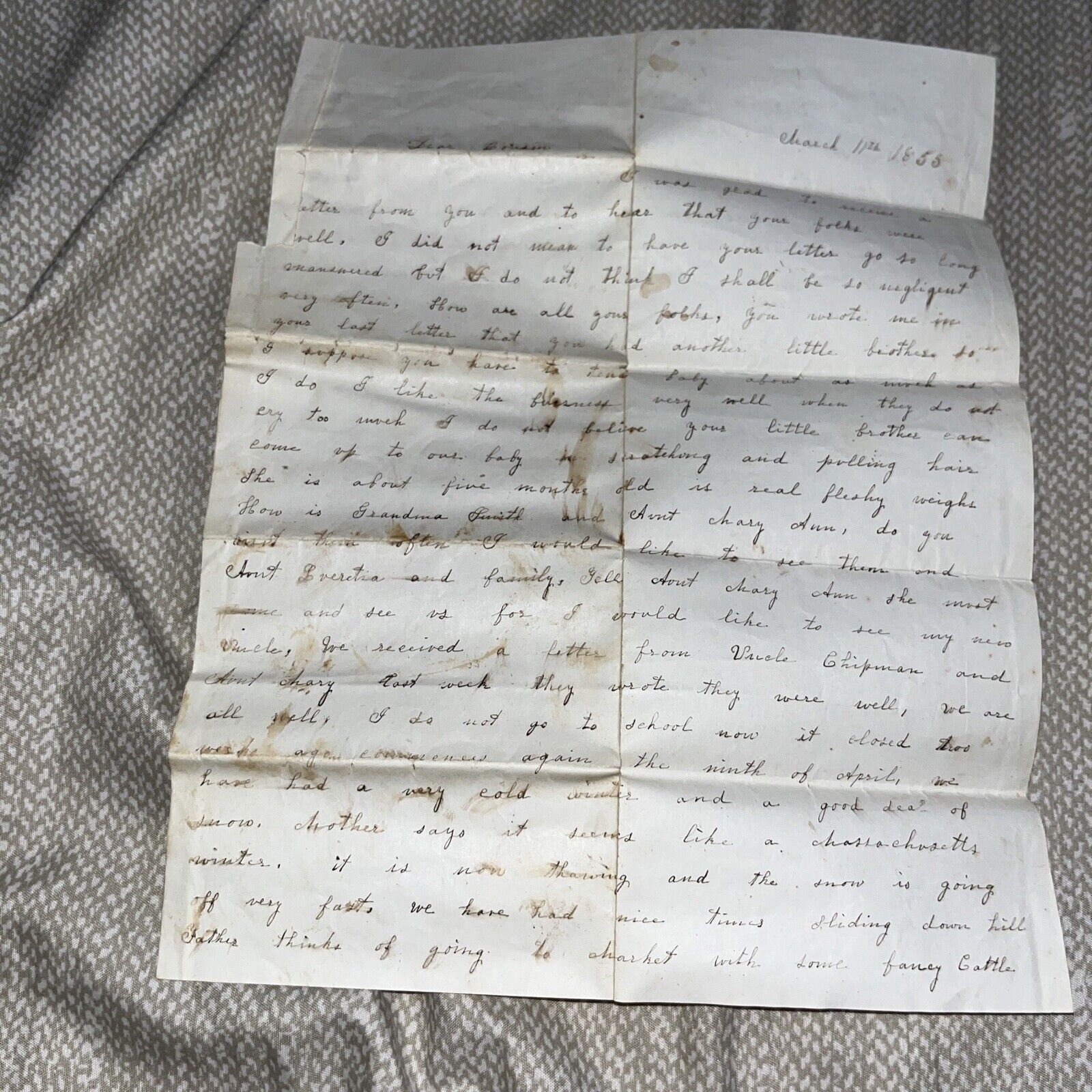 Antique 1855 Letter Discusses Western Fever & Desire to Go West Manifest Destiny