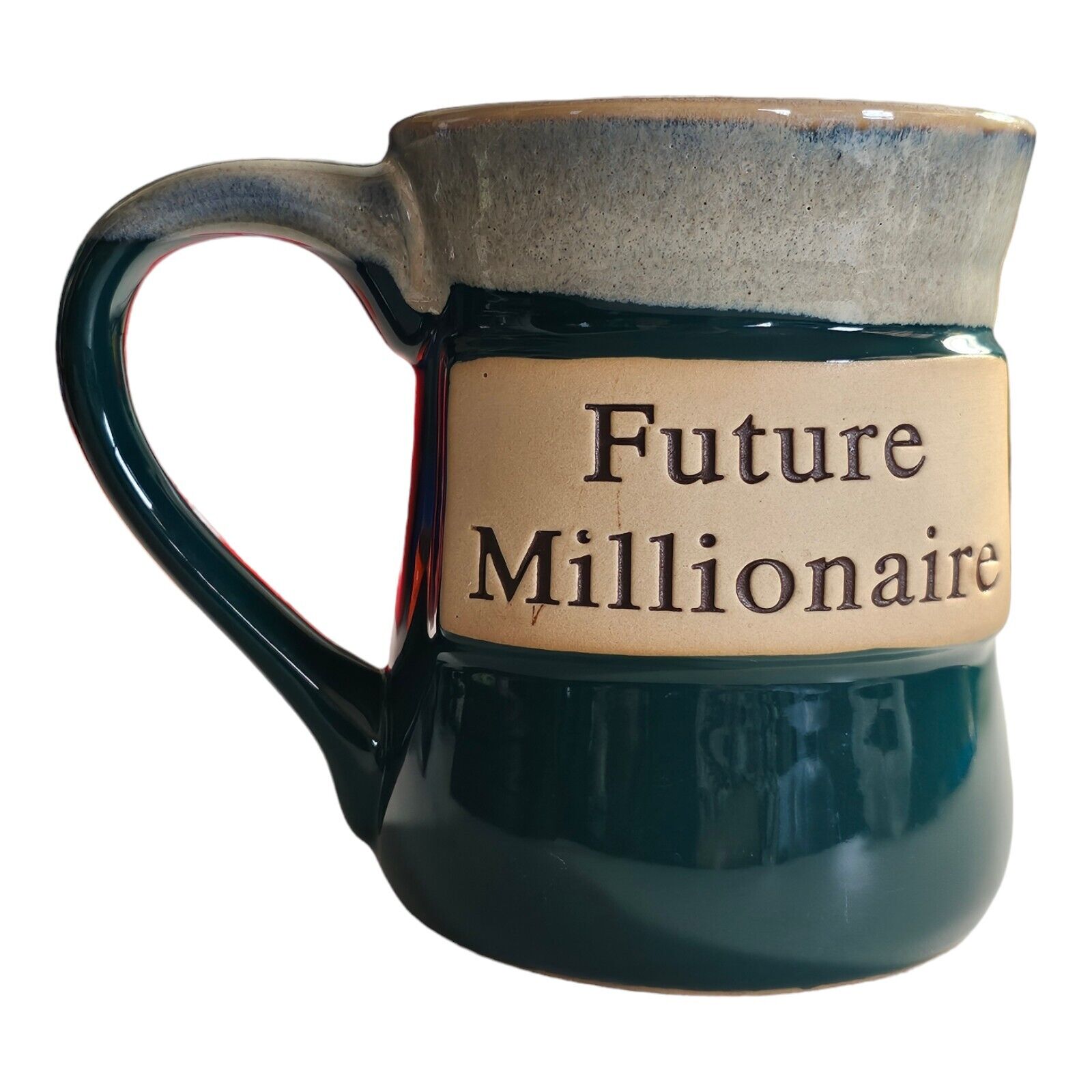 Tumbleweed Pottery Future Millionaire Glazed Green 20 oz. Coffee Mug Cup Clean