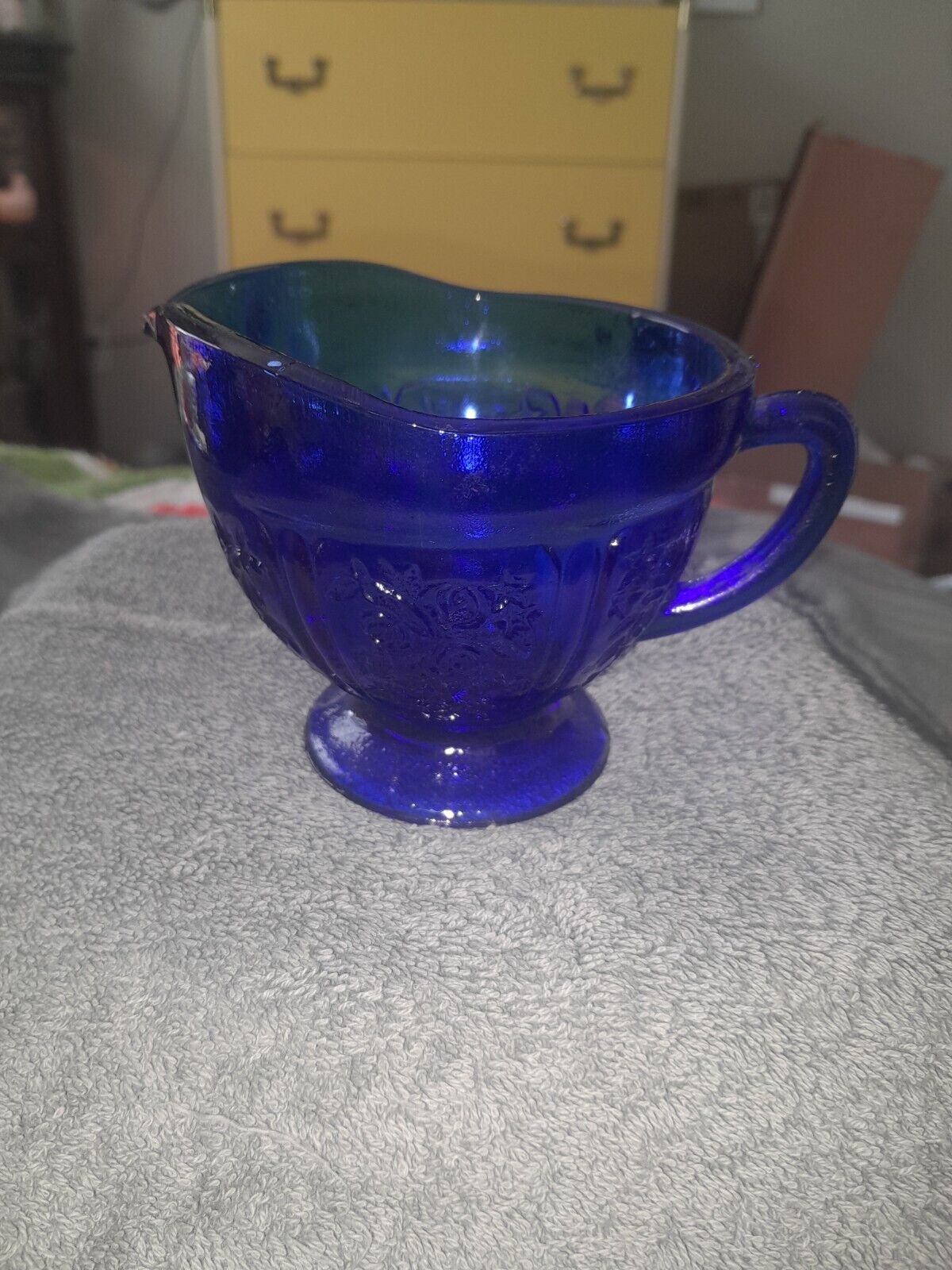 Vintage Depression Glass  Cobalt Blue Creamer (Sharon Cabbage Rose)