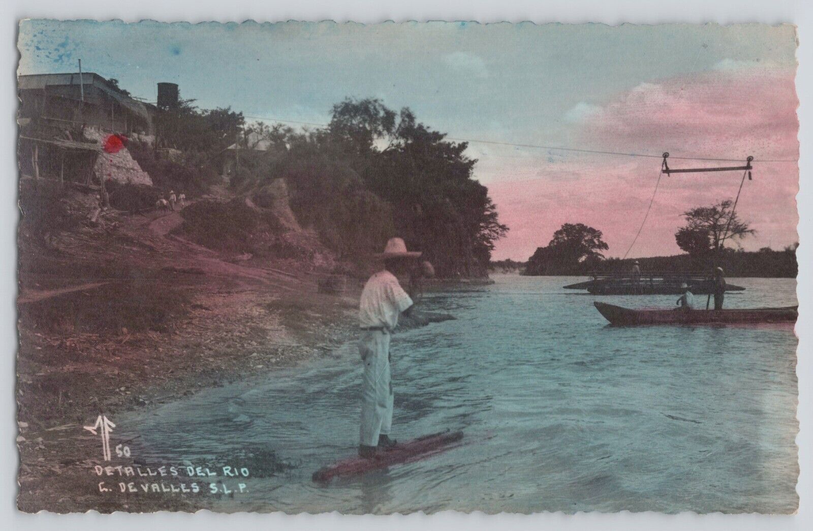 Postcard RPPC Mexico Ciudad Valles Fisherman On River Hand Colored Vintage