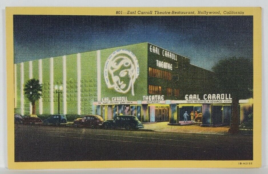 Hollywood California Earl Carroll Theatre Restaurant Postcard R17