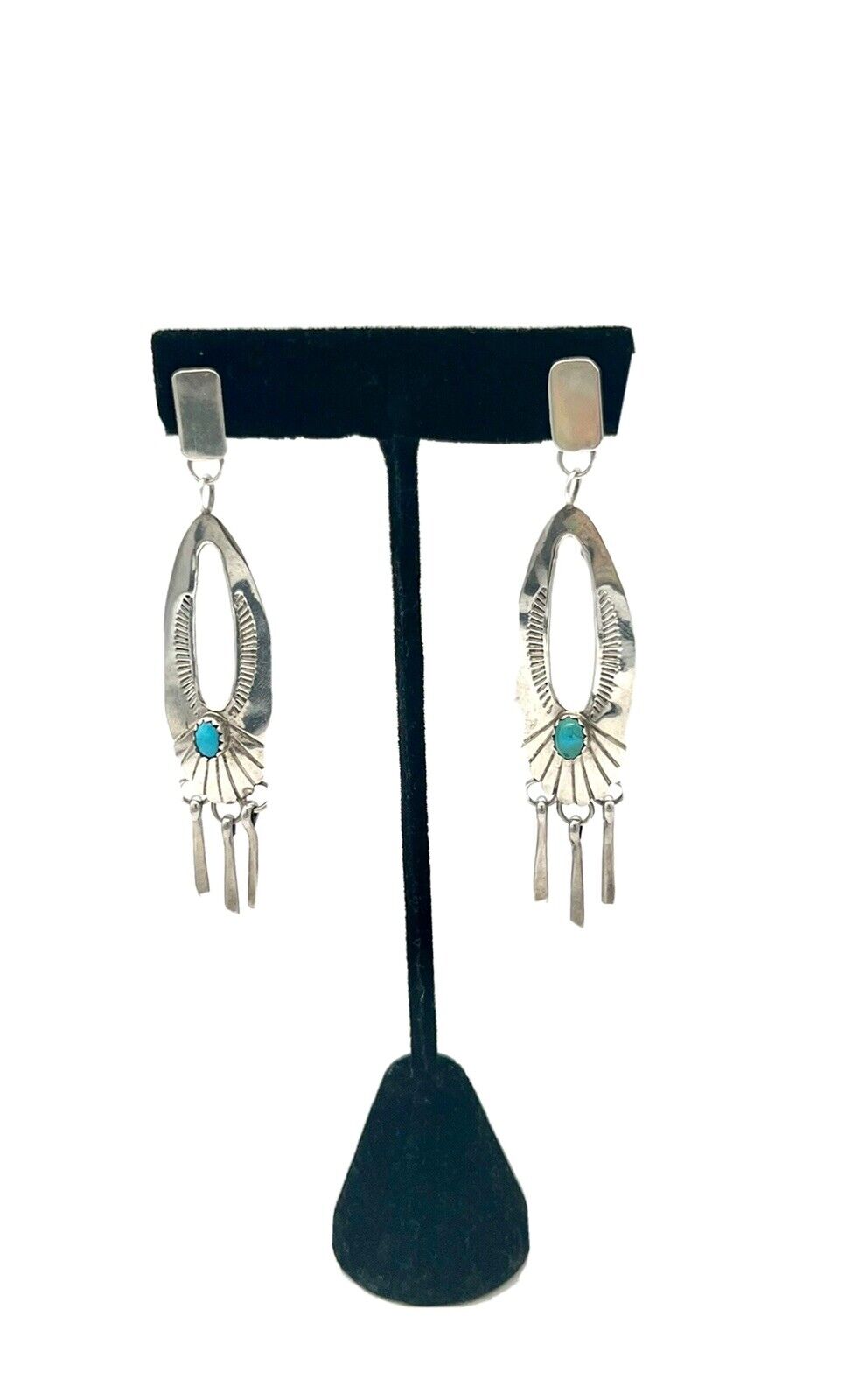 Navajo Sterling Turquoise Dangle Earrings by Pat Platero Handmade 925 Silver