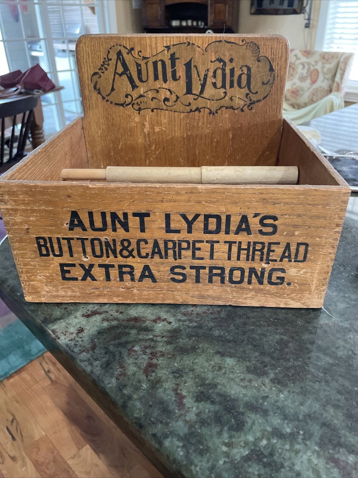 Antique 1920s Wood Oak Ad Display Box Aunt Lydia\'s Thread
