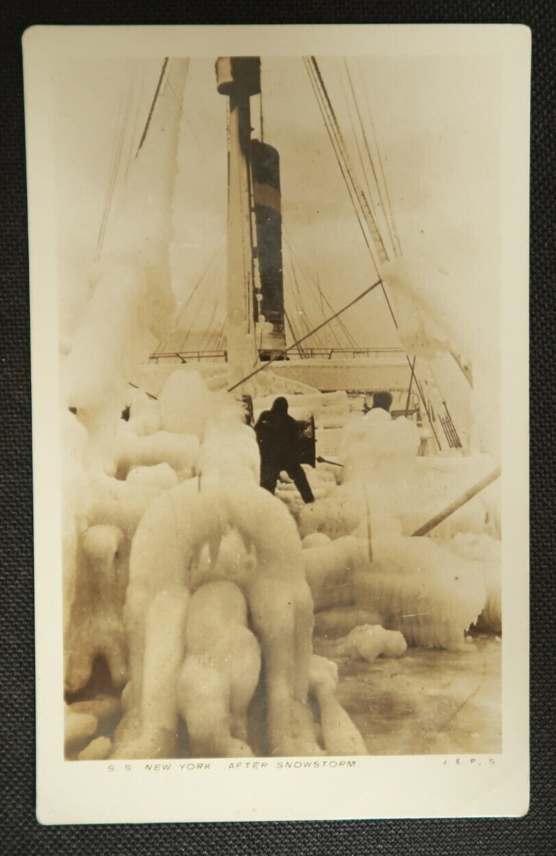 SS New York After Snowstorm Postcard Steamship RPPC Ocean Liner JEPS Photo