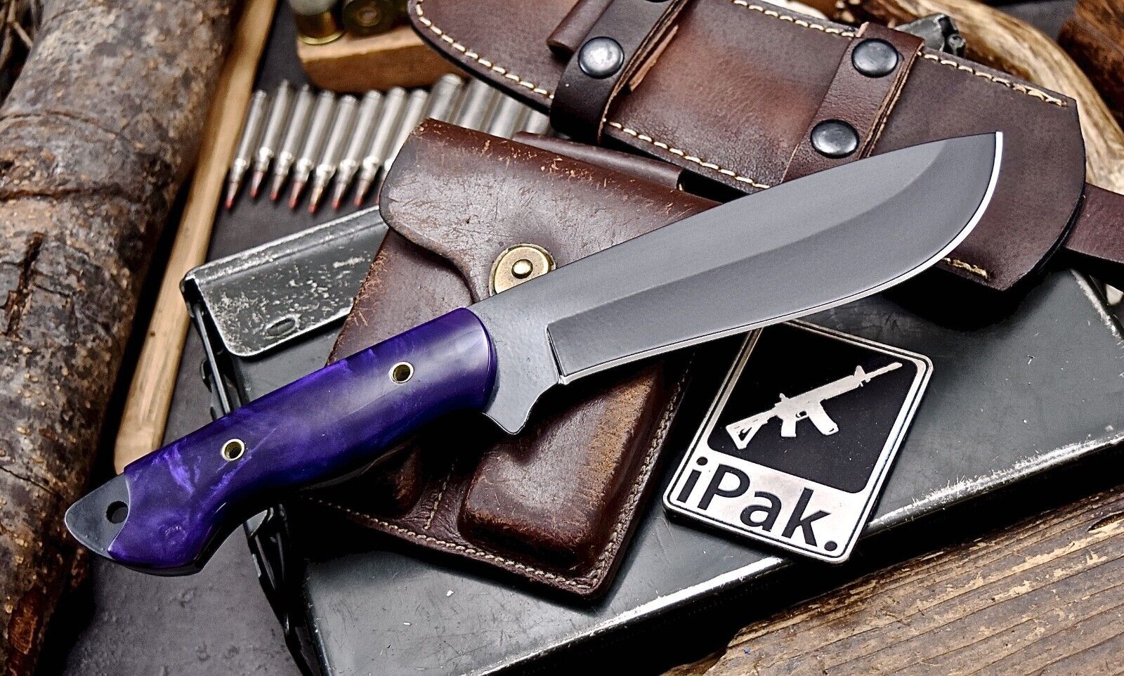 CFK IPAK Handmade D2 Custom PURPLE CORELON Hunting Skinner Camping Pack Knife