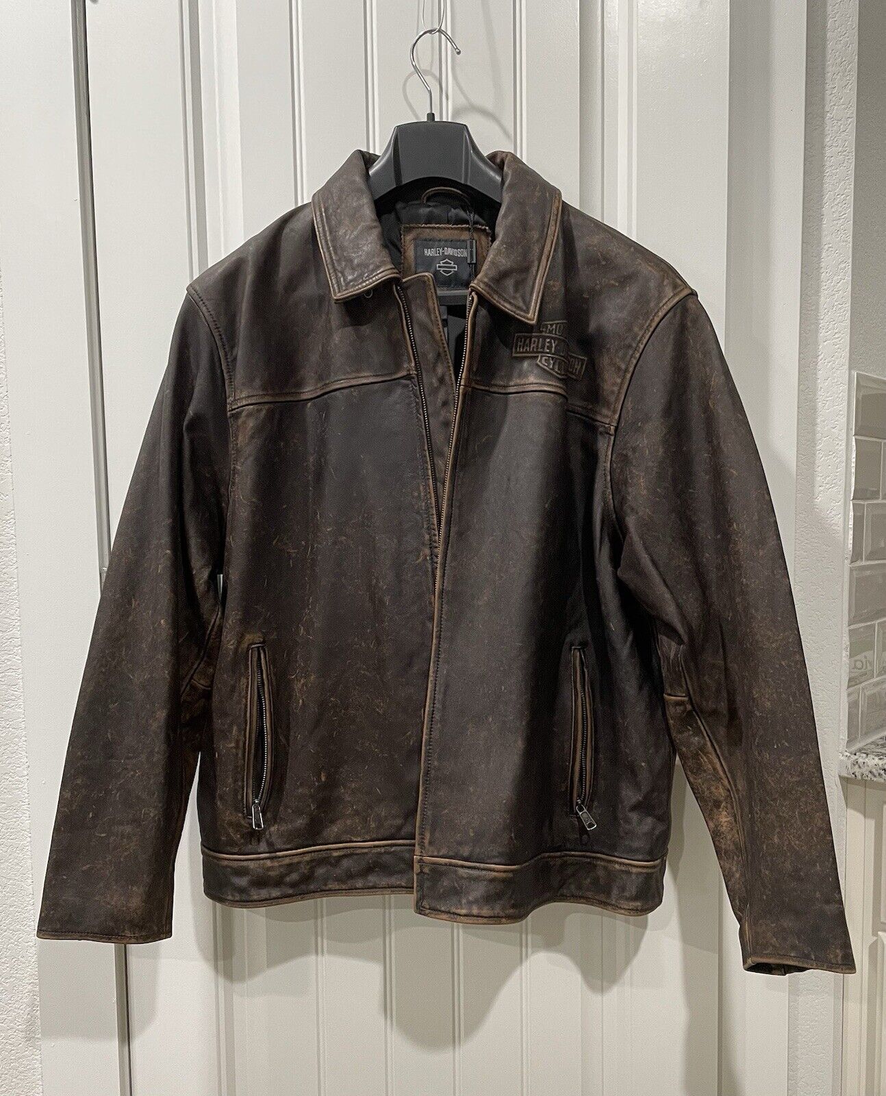 Harley Davison Gas & Oil Cowhide Leather Men’s Motorcycle Jacket 