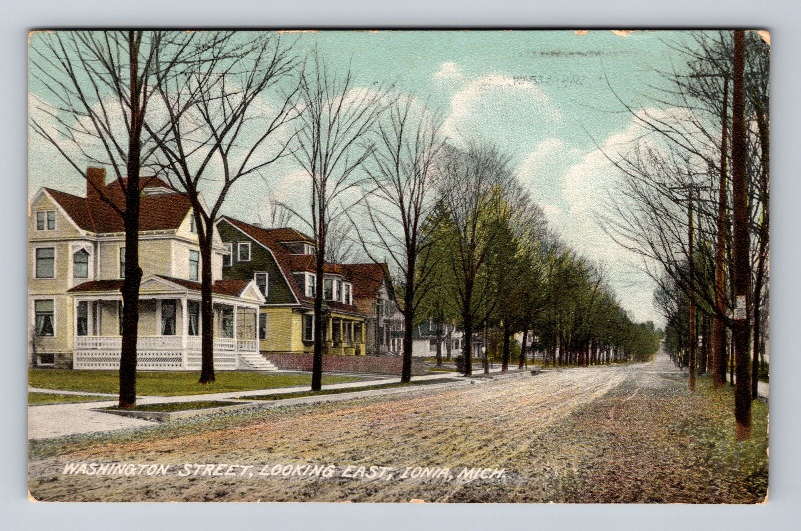 Ionia MI-Michigan, Washington Street Looking East, Antique Vintage Postcard