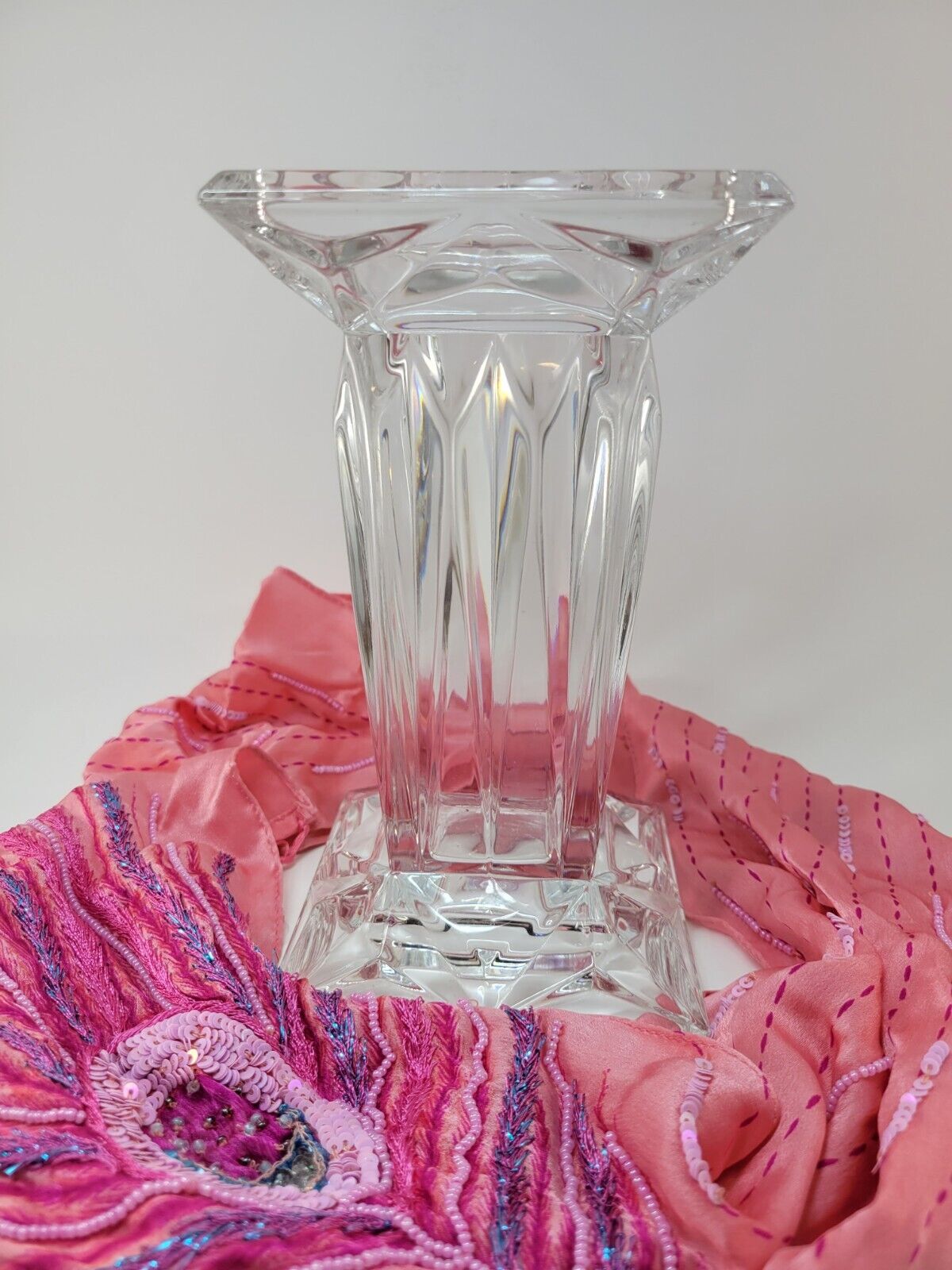PartyLite Quad Prism Lead Crystal Candle Holder Vase Pedestal Reversible