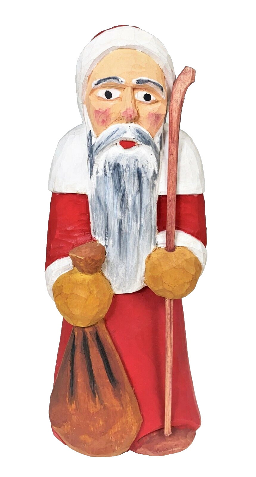 10” Czech Folk Art Painted Wood Santa Figurine Father Primitive Christmas Holida