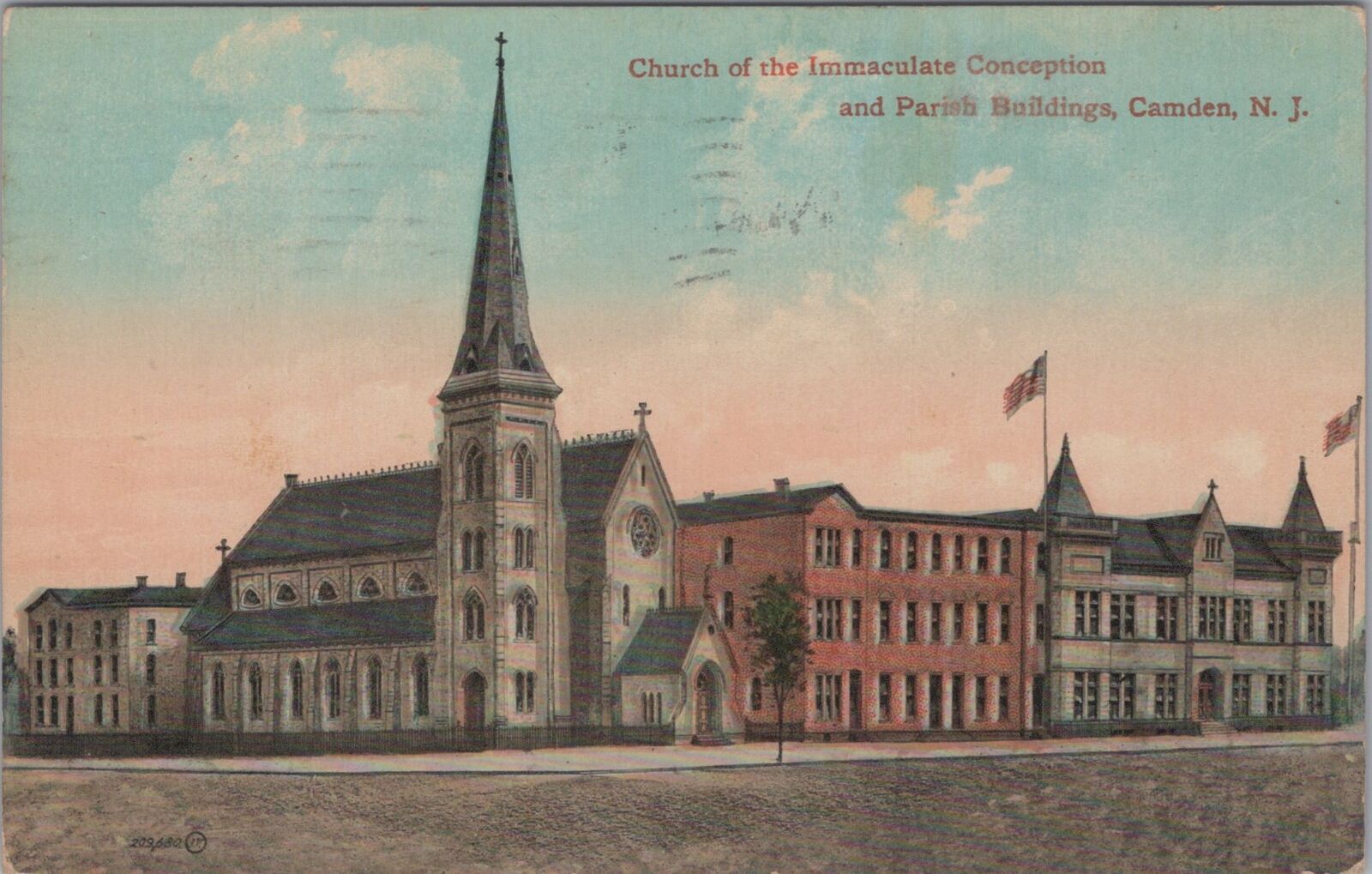Church of the Immaculate Conception Parish Buildings Camden NJ 1913 Postcard