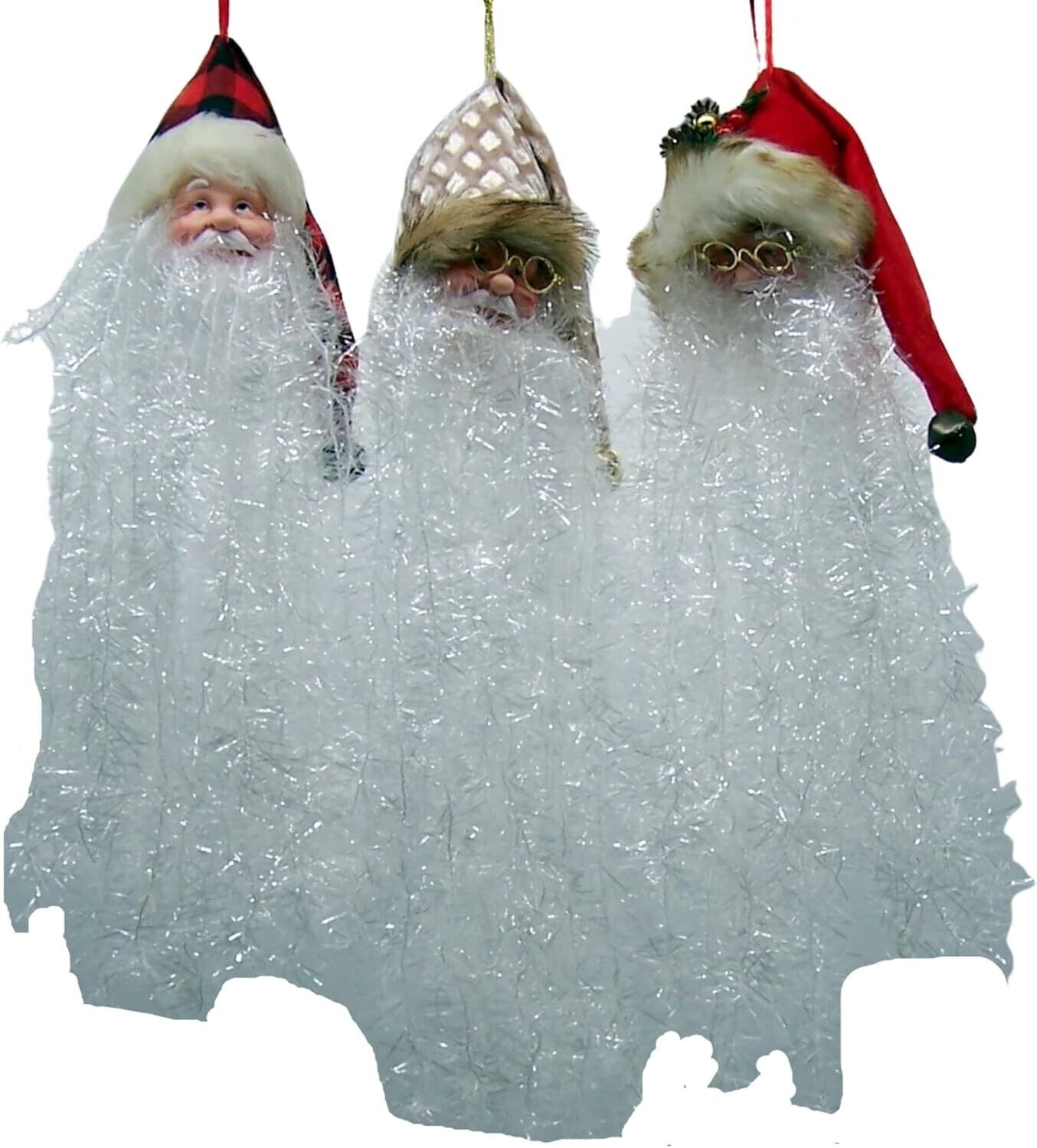 Set of 3 Assorted Bearded Hanging Santa Ornaments, Unique Holiday Tree Decor