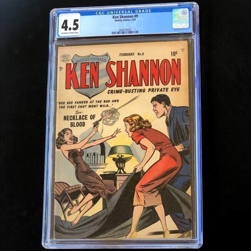 Ken Shannon #9 (Quality 1953) 💥 CGC 4.5 OW-W 💥 Rare Golden Age Crime Comic