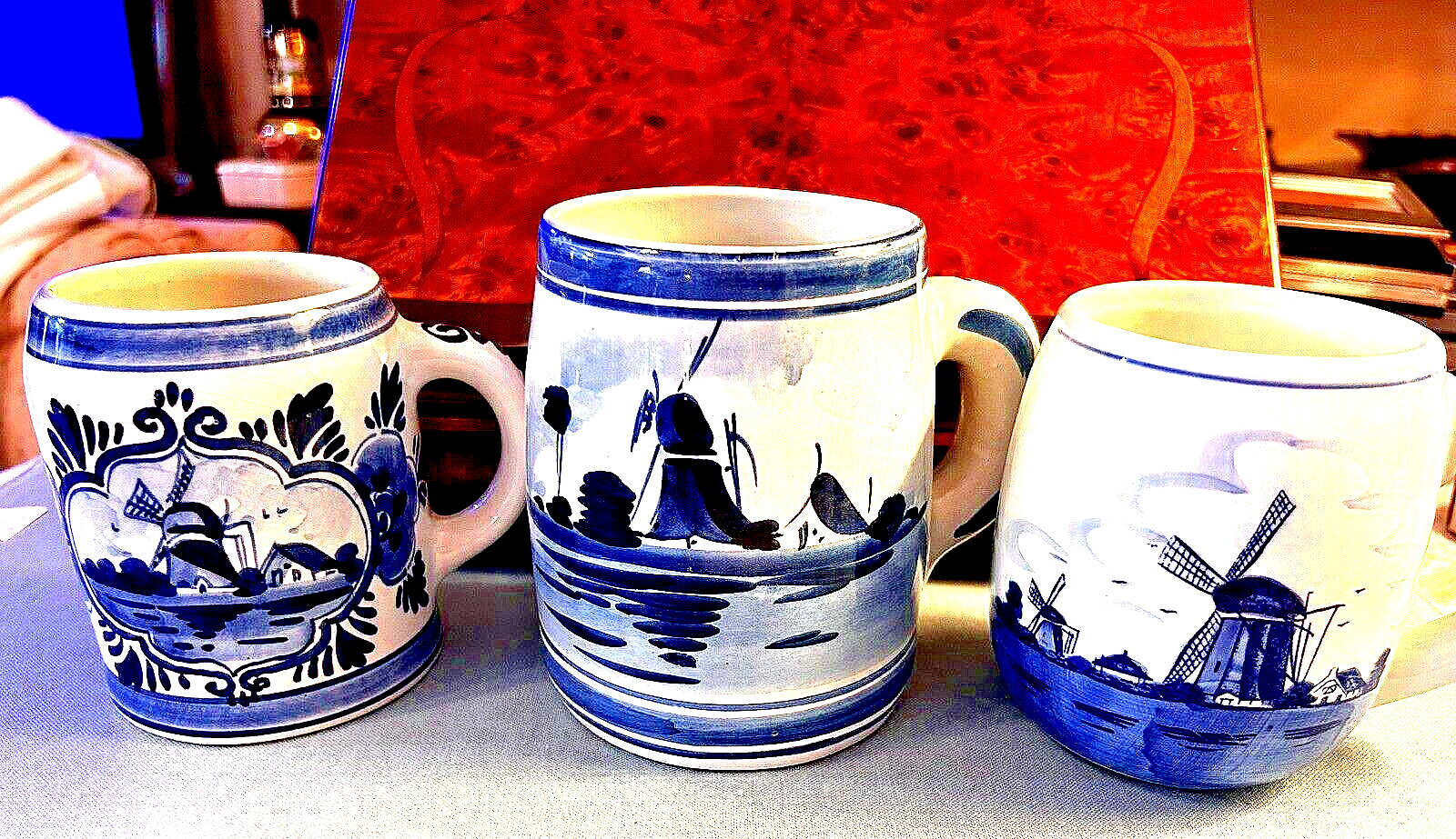 3 VTG DELFT BLUE MUGS - HOLLAND - HAND PAINTED DUTCH POTTERY- SO COLLECTABLE