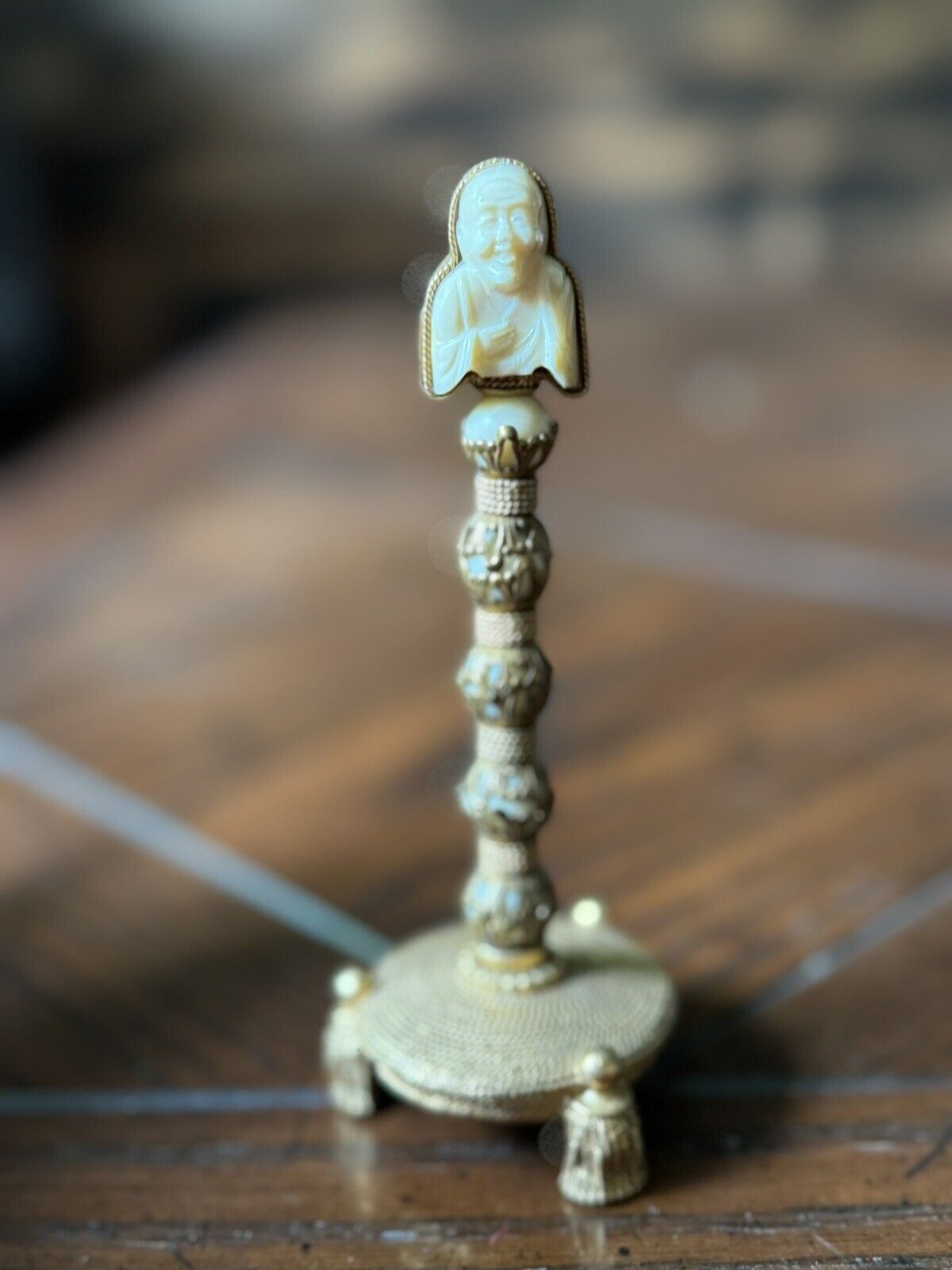 Vintage Rare Florenza Bejeweled Brass Mechanical Pencil & Tasseled Stand