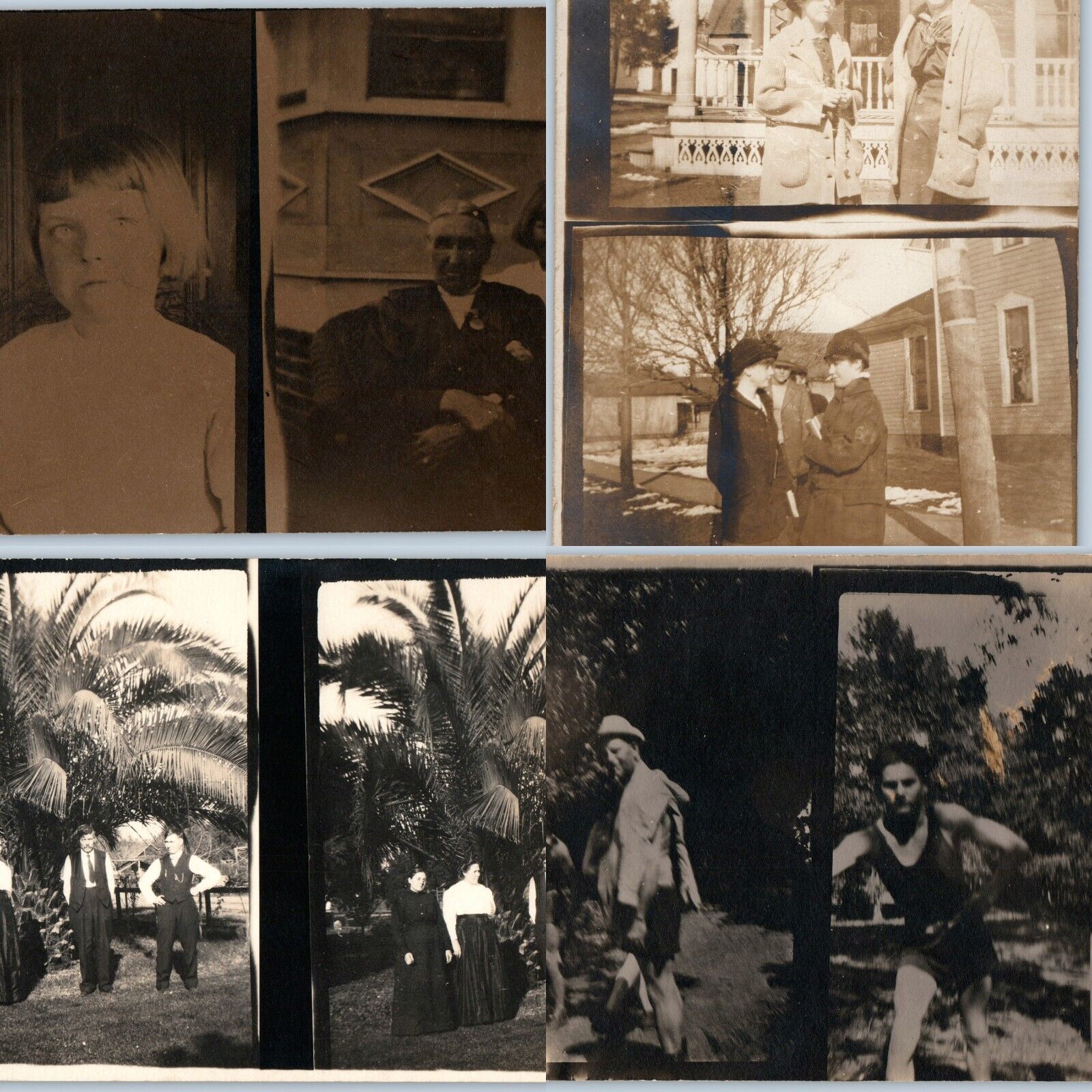 x4 LOT c1910s Collage 2 Images RPPC People Group Portrait Family Real Photo A176