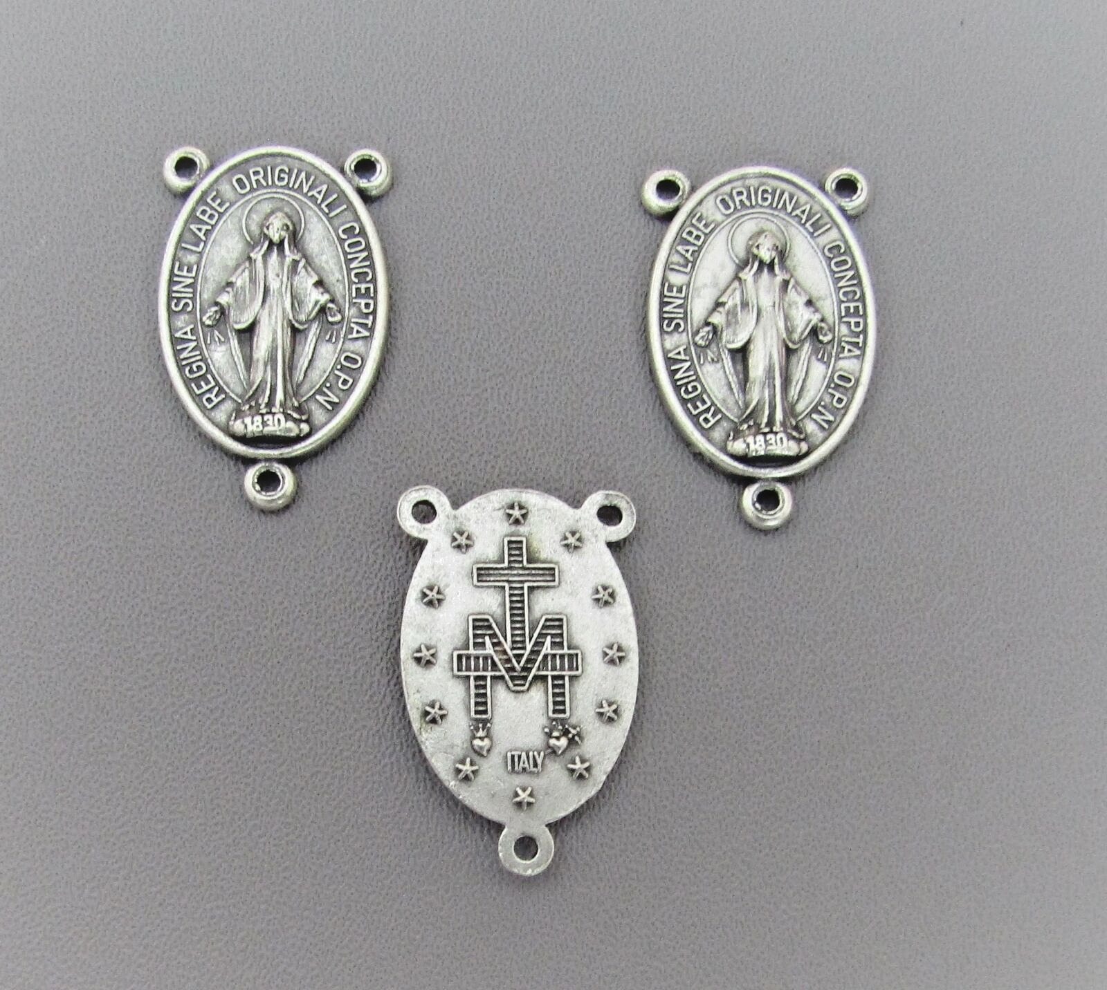 3 pc Large MIRACULOUS OVAL Rosary Center Italy Centerpiece T105 finish SILVER