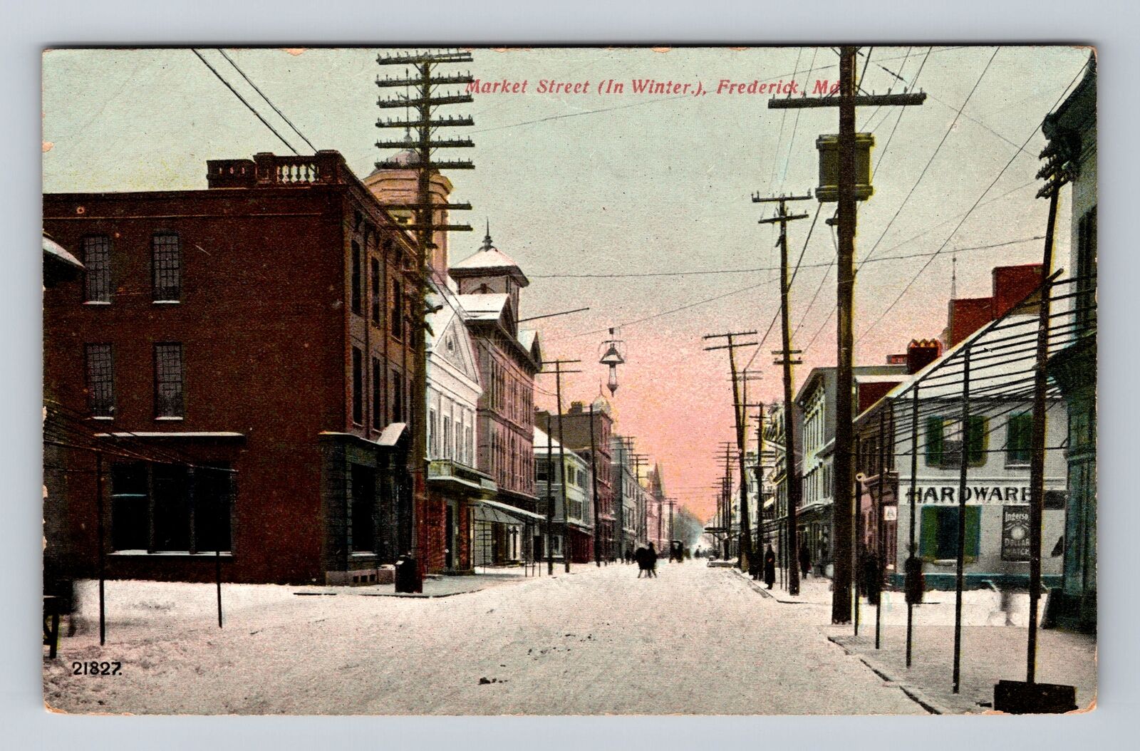 Frederick MD-Maryland, Market Street In Winter, Hardware, Vintage Postcard