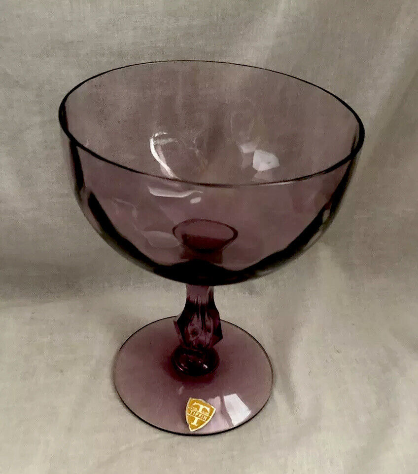 Tiffin Compote Candy Vase Footed Amethyst Glass Handmade Mid-Century Rare Find
