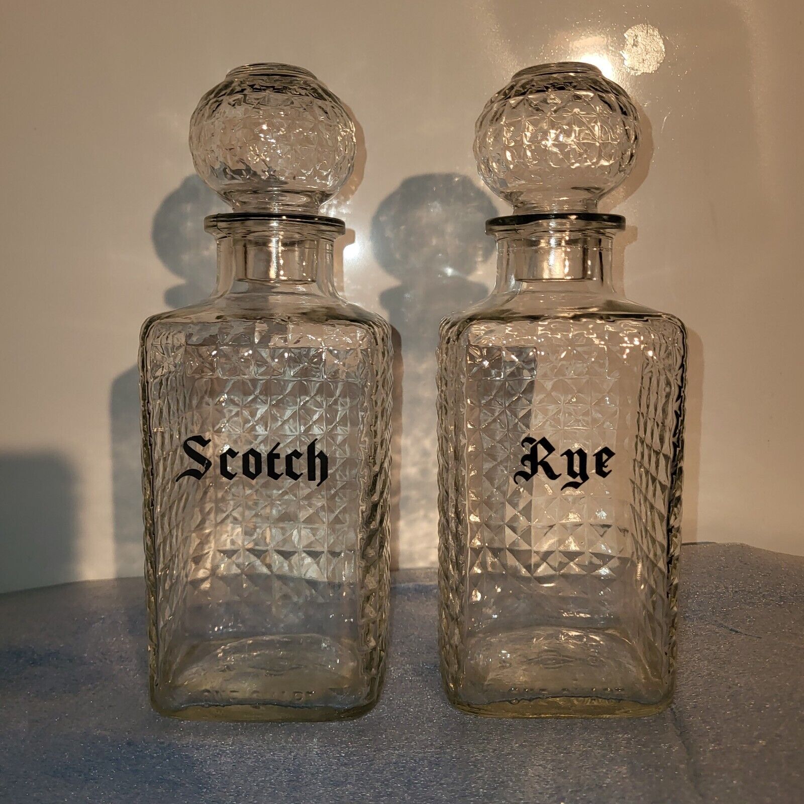 Vintage Heisey Scotch & Rye 1qt Decanters Diamond Pattern 1940’s