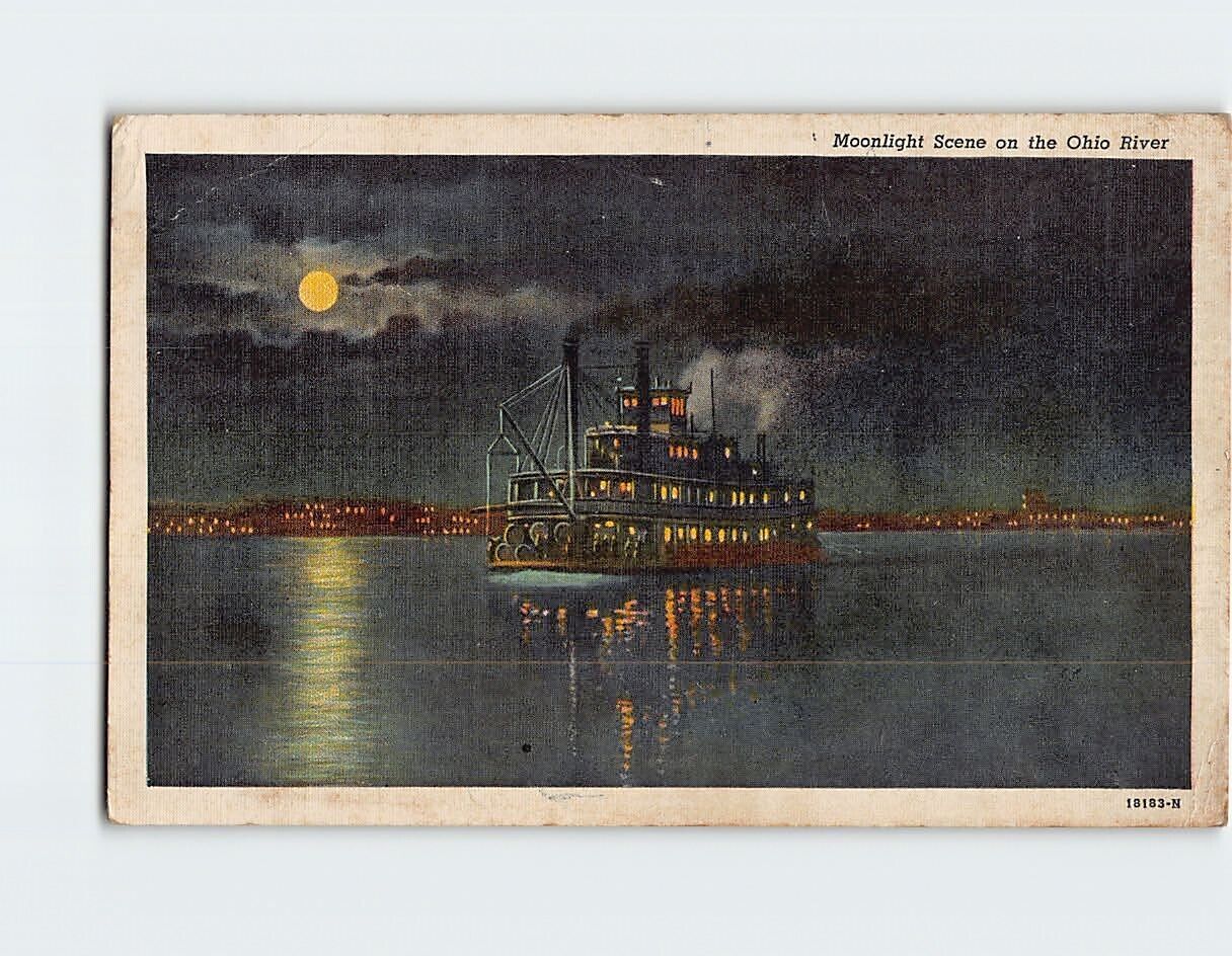 Postcard Moonlight Scene on the Ohio River Ohio USA
