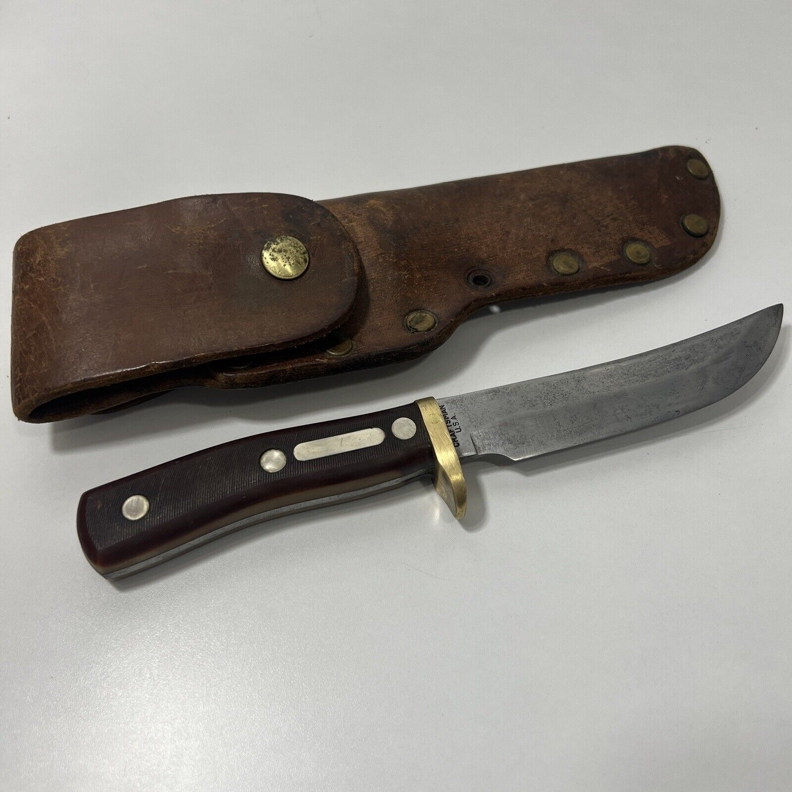 Vintage Craftsman USA Hunting Knife w/ Cow Hide Sheath