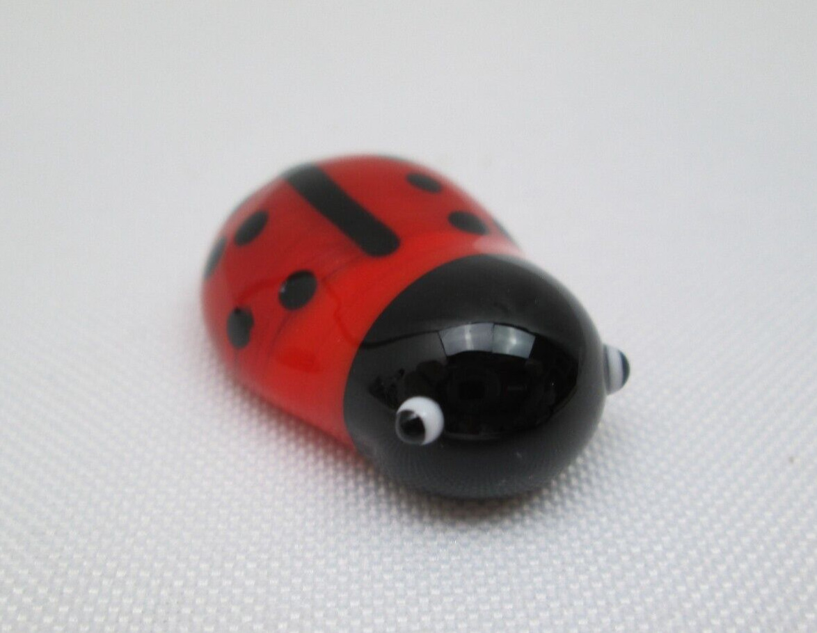 Miniature Mini Glass Black & Red Lady Bug Glass Figurine