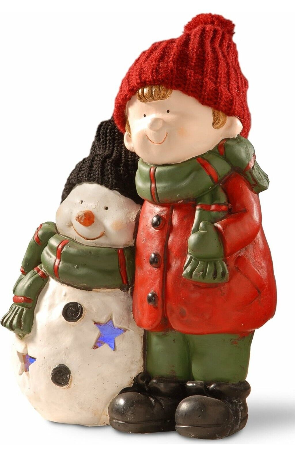 National Tree 15 Inch Boy and Snowman Table Décor with Battery Operated Color...