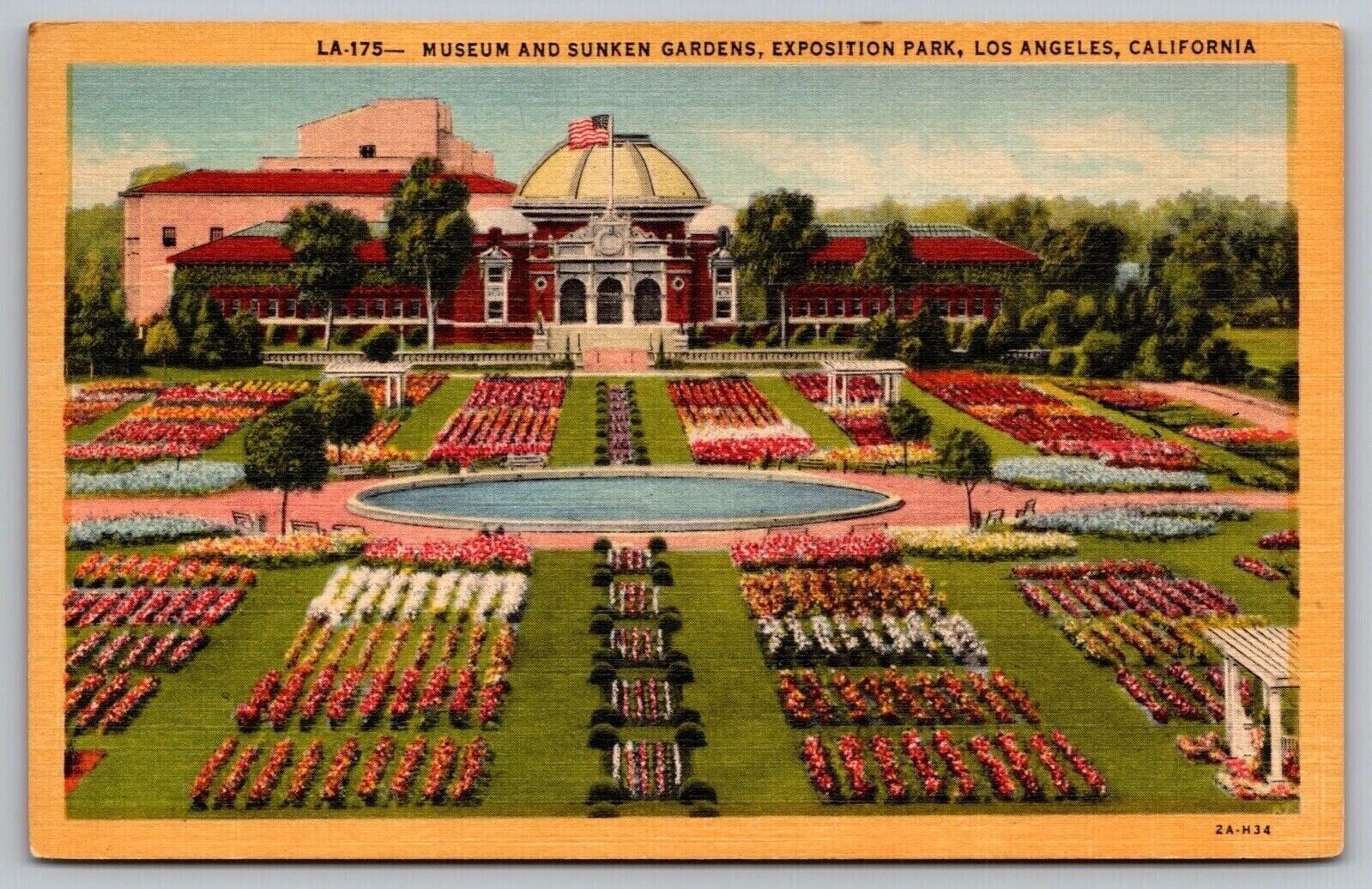Museum Sunken Gardens Exposition Park Los Angeles California Vintage Postcard